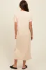 Cream Short Sleeve Side Slit T-Shirt Midi Dress sold by Pinkblush