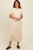 Cream Short Sleeve Side Slit T-Shirt Midi Dress sold by Pinkblush