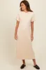 Cream Short Sleeve Side Slit T-Shirt Midi Dress sold by Pinkblush