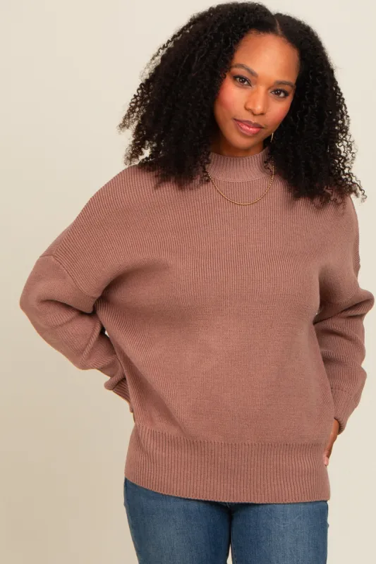 Brown Mock Neck Basic Sweater sold by Pinkblush