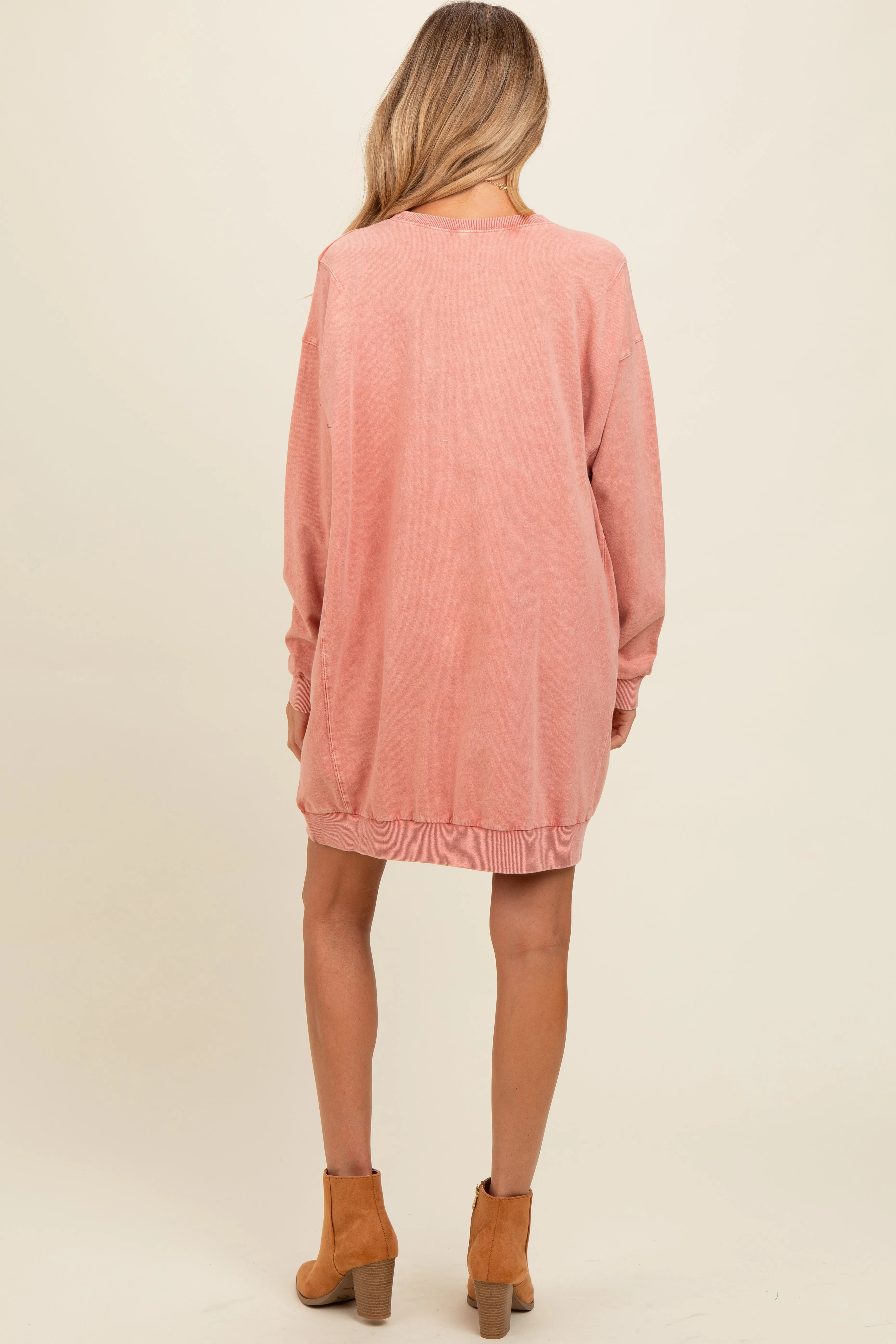 Salmon Mineral Wash Maternity Sweatshirt Dress sold by Pinkblush product image thumbnail 3