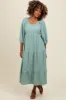 Light Olive Embroidered Tiered Maternity Midi Dress sold by Pinkblush