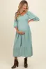 Light Olive Embroidered Tiered Maternity Midi Dress sold by Pinkblush