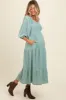 Light Olive Embroidered Tiered Maternity Midi Dress sold by Pinkblush