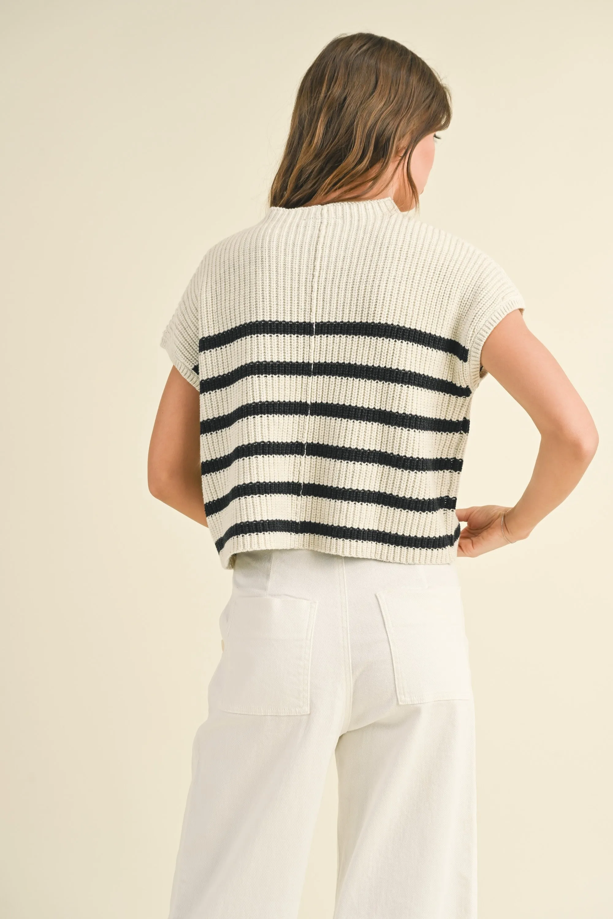 White Charcoal Half Mock Neck Striped Knit Top sold by Pinkblush product image thumbnail 3
