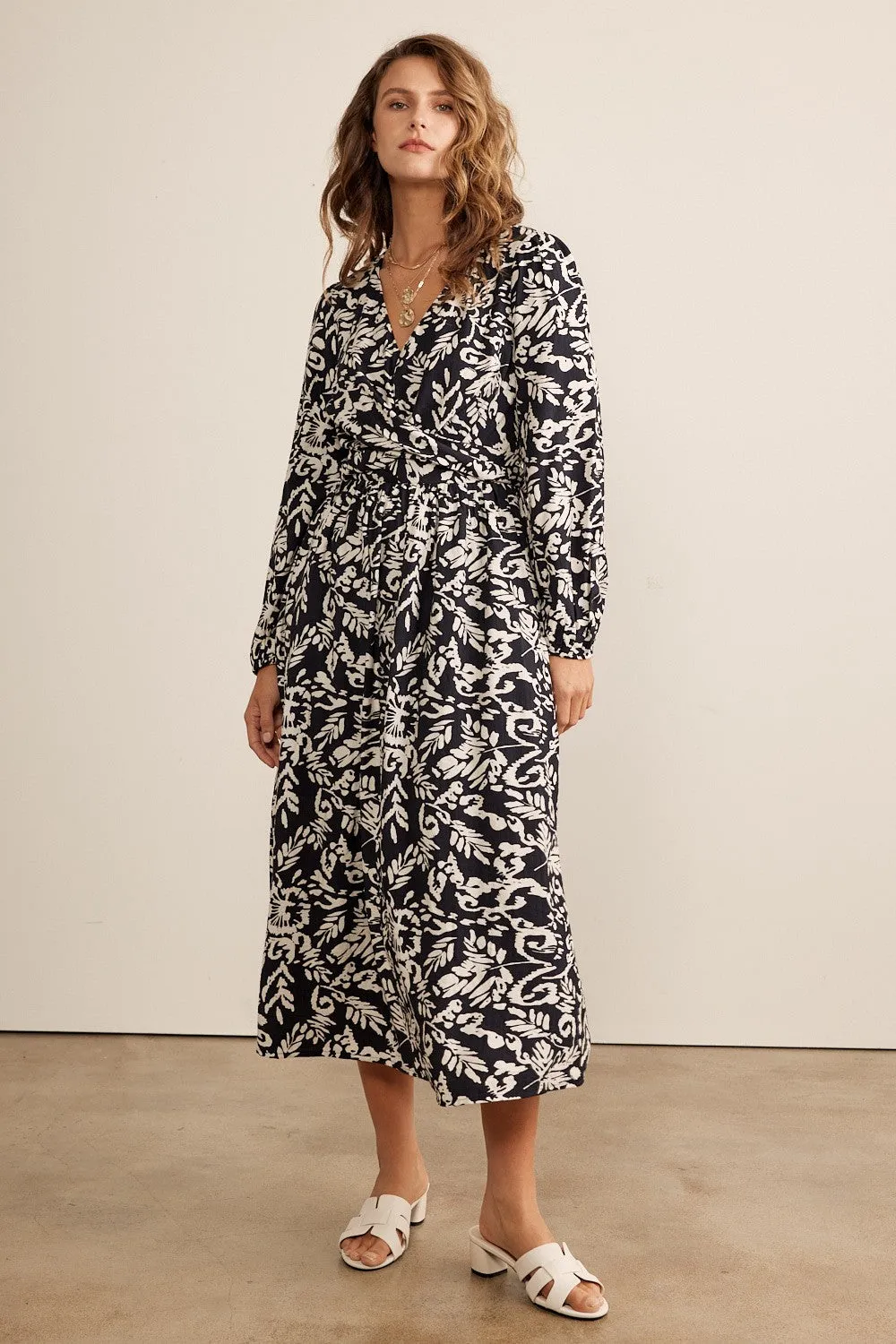 Black Abstract Floral Gathered Front Midi Dress sold by Pinkblush product image thumbnail 2