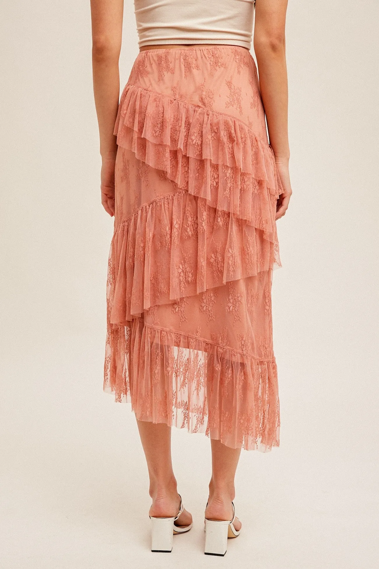 Rust Asymmetrical Tiered Lace Skirt sold by Pinkblush product image thumbnail 4