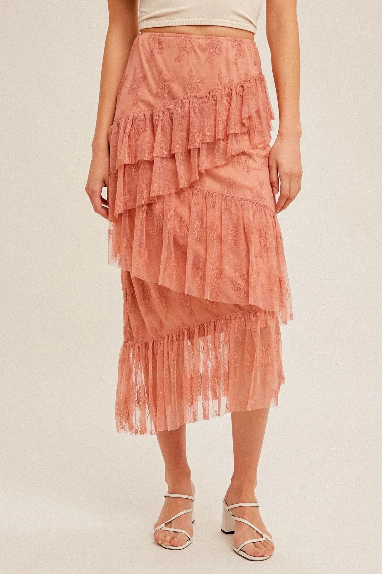 Rust Asymmetrical Tiered Lace Skirt sold by Pinkblush product image thumbnail 2