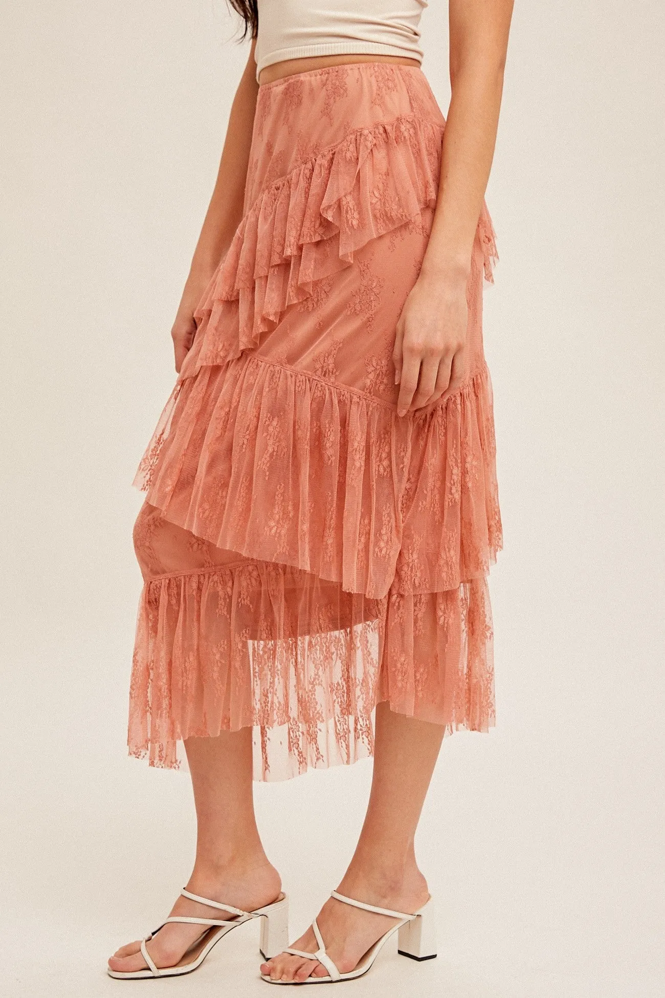 Rust Asymmetrical Tiered Lace Skirt sold by Pinkblush product image thumbnail 3