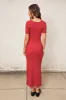 Red Knit Twisted V-Neck Maxi Dress sold by Pinkblush