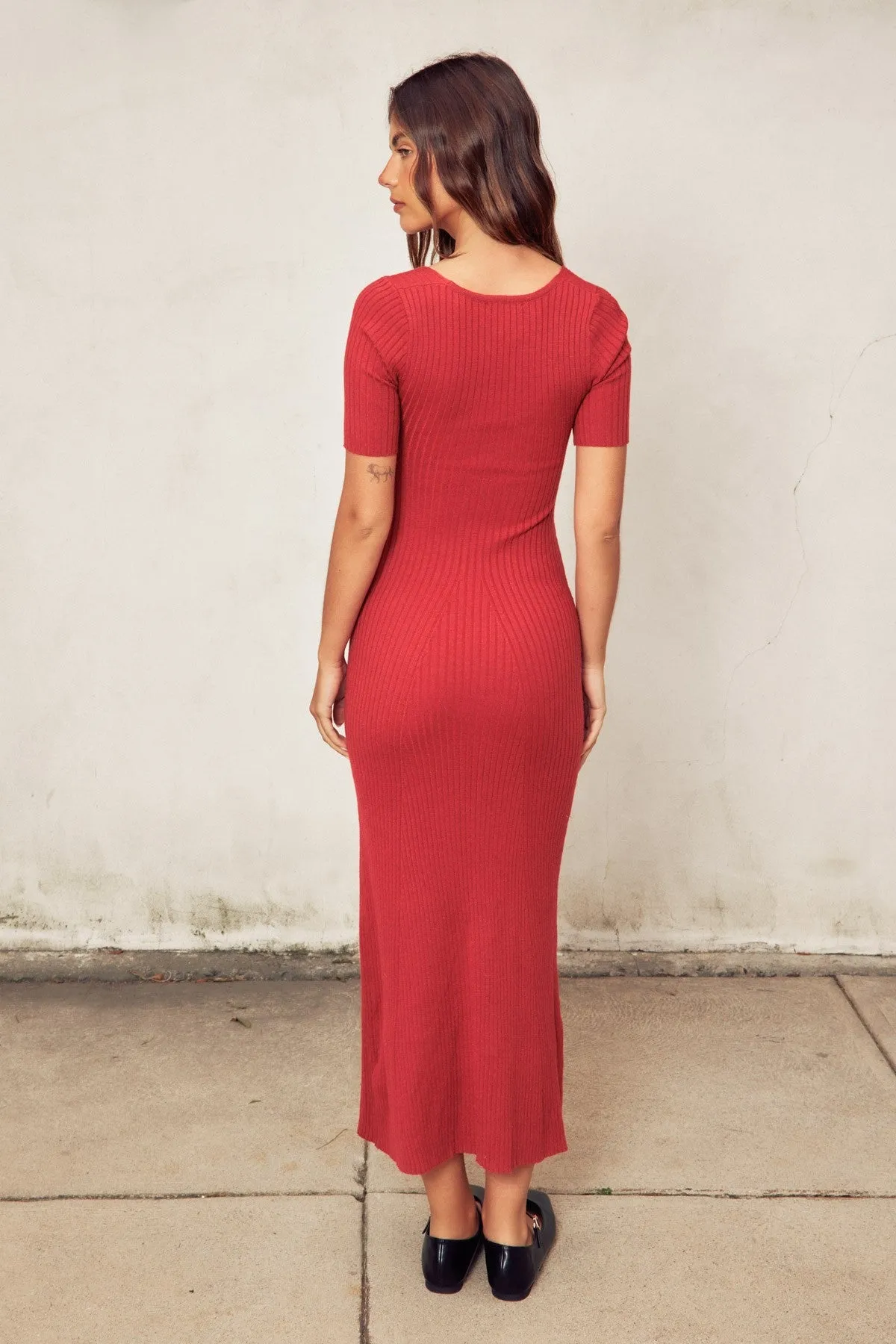 Red Knit Twisted V-Neck Maxi Dress sold by Pinkblush product image thumbnail 3