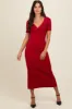 Red Knit Twisted V-Neck Maxi Dress sold by Pinkblush