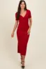 Red Knit Twisted V-Neck Maxi Dress sold by Pinkblush
