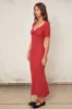 Red Knit Twisted V-Neck Maxi Dress sold by Pinkblush