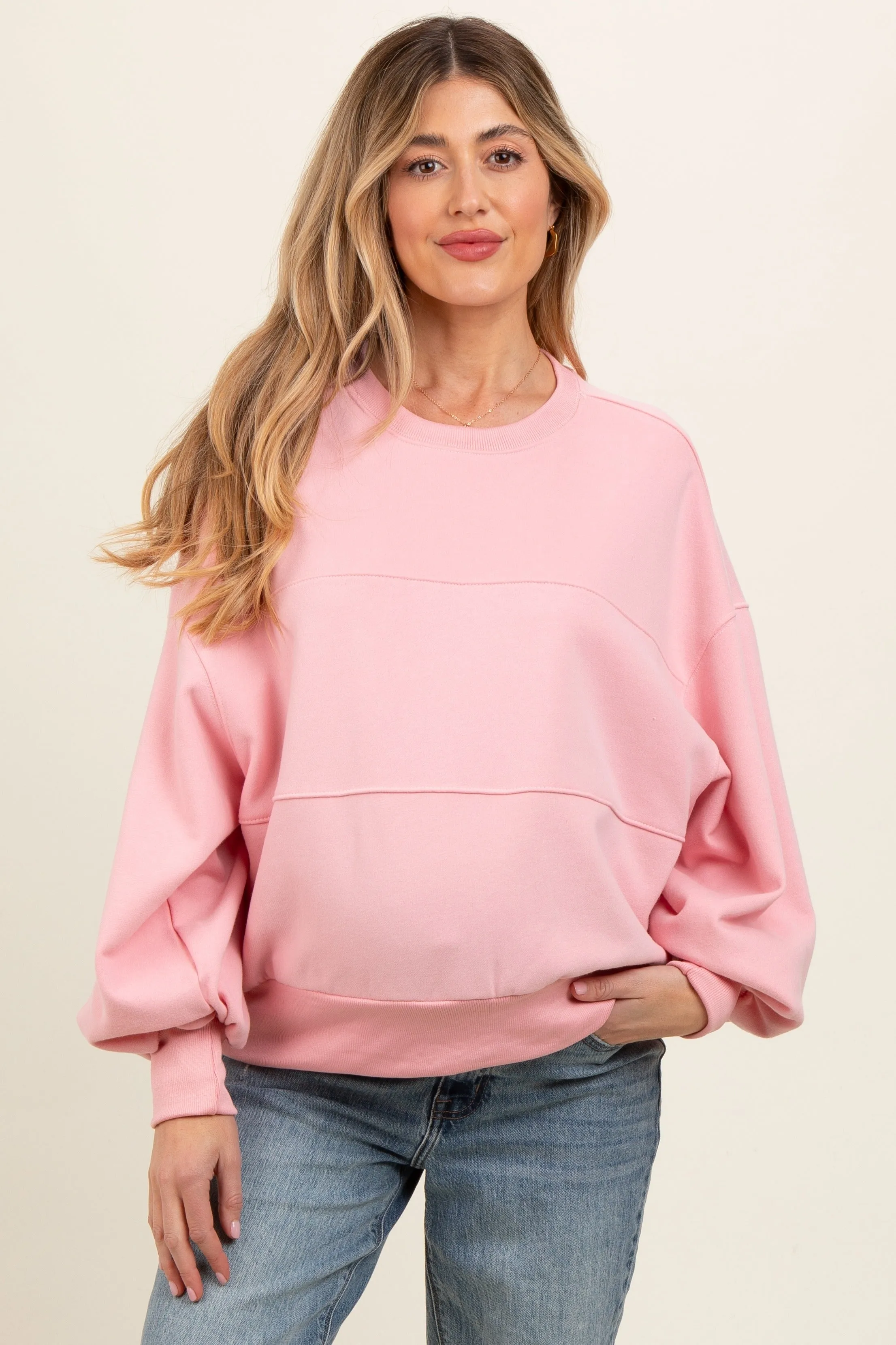 Pink Long Sleeve Maternity Crewneck sold by Pinkblush