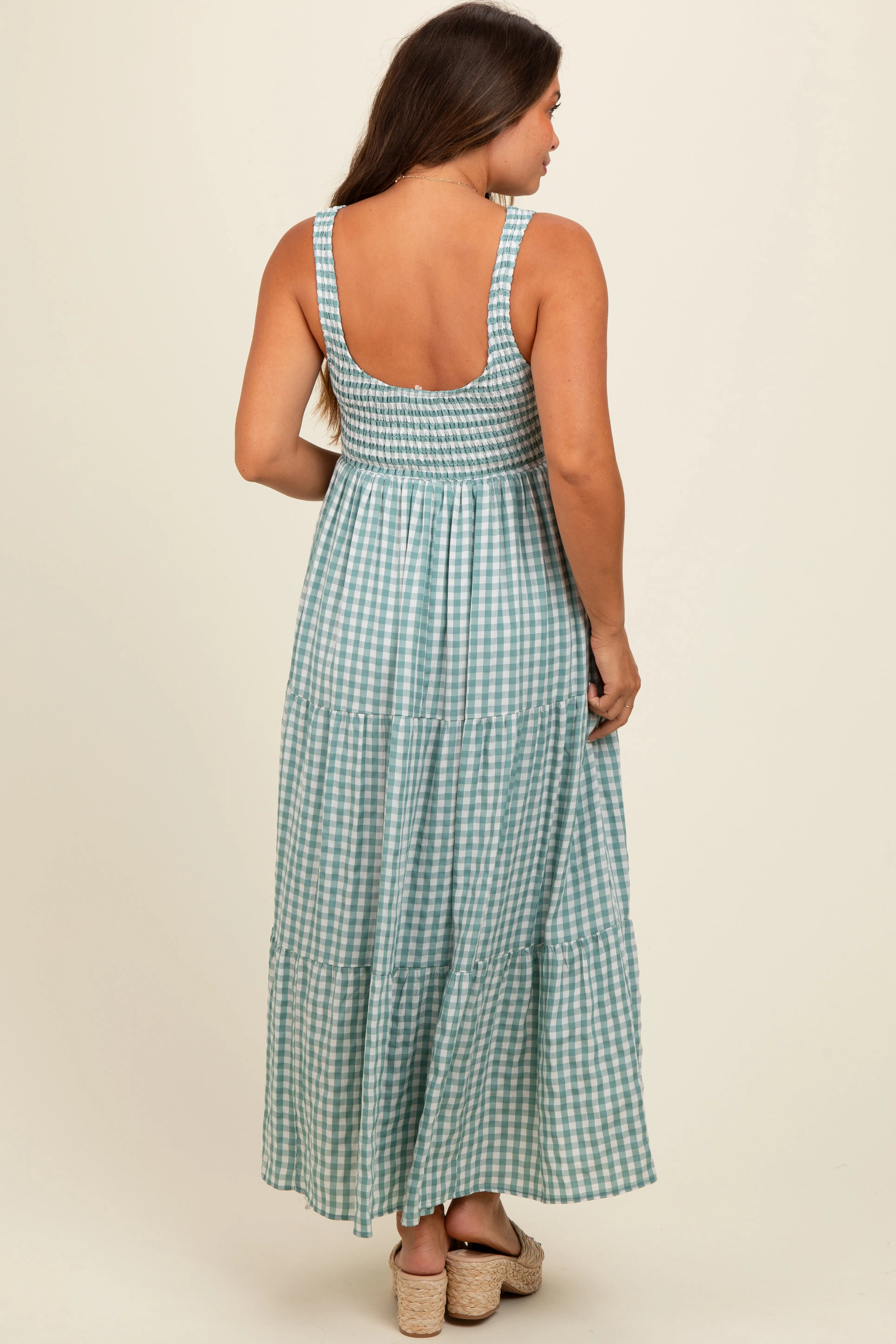 Light Blue Plaid Tiered Maternity Maxi Dress sold by Pinkblush product image thumbnail 4