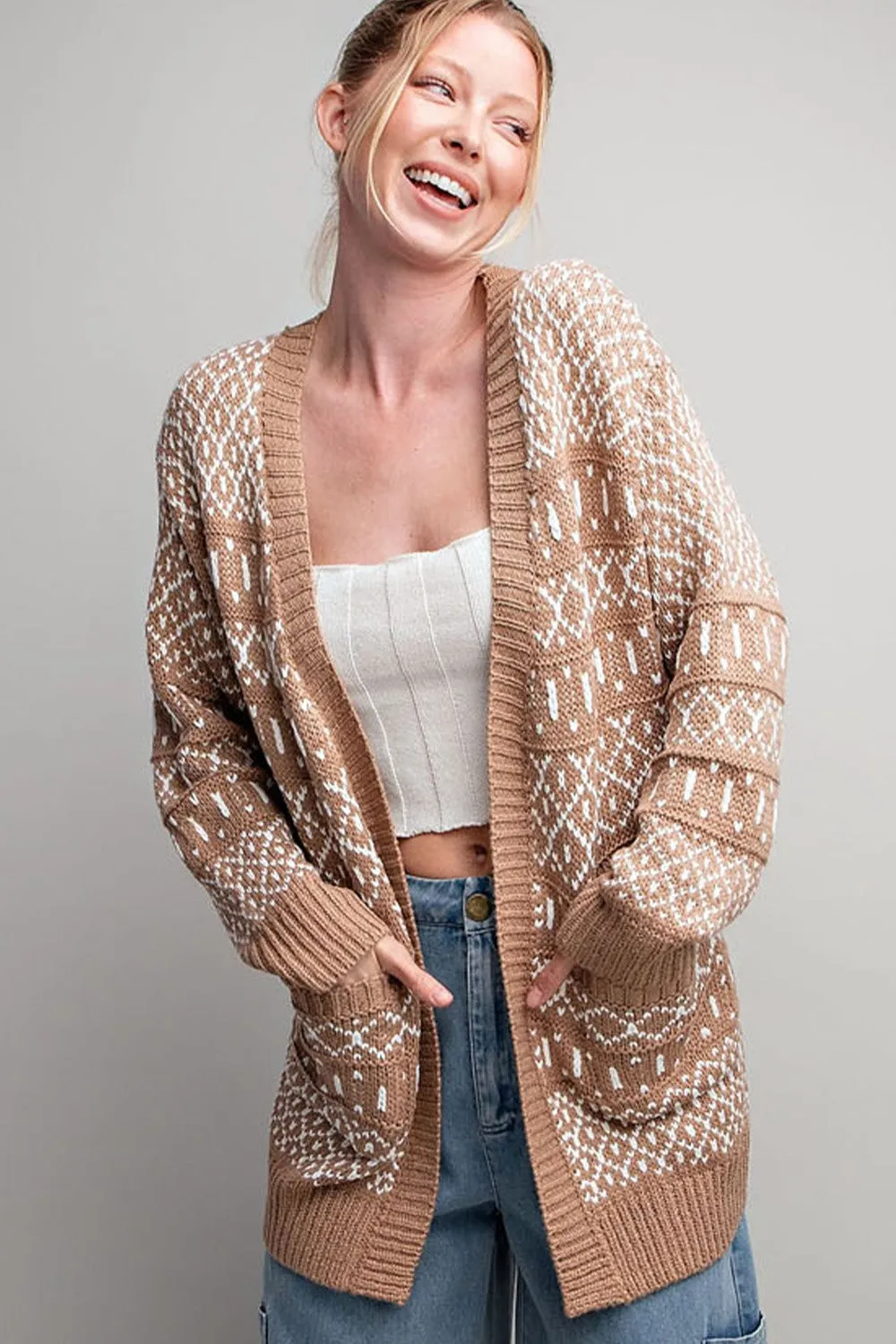 Beige Pattern Knit Cardigan sold by Pinkblush