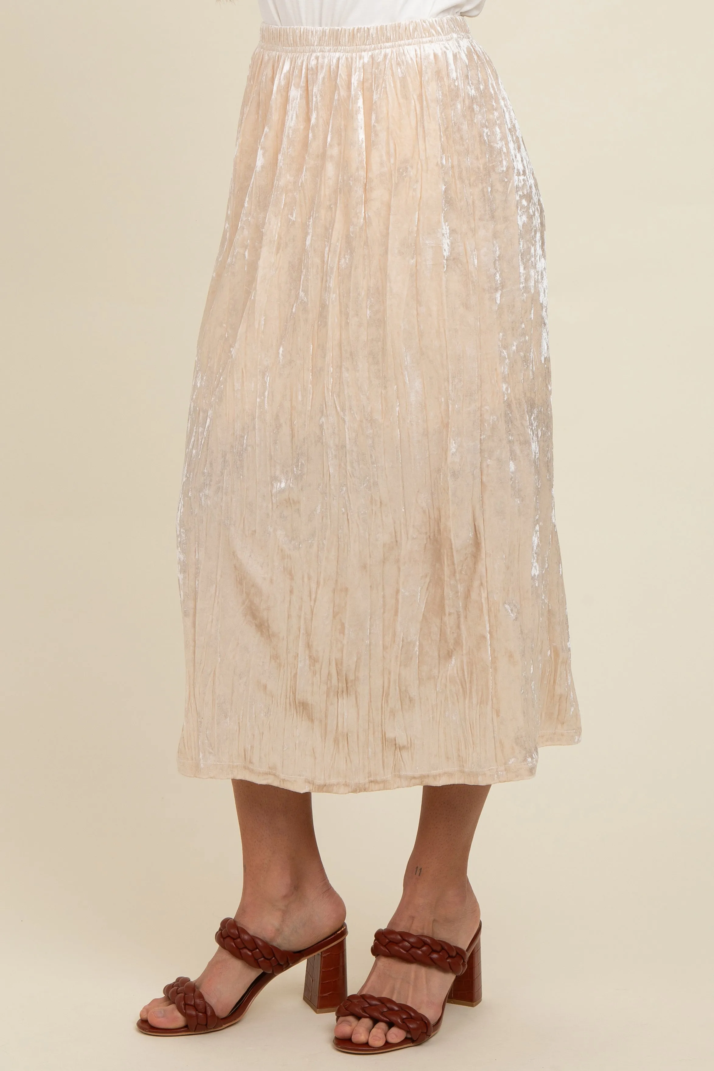 Ivory Velvet Crinkled Midi Skirt sold by Pinkblush product image thumbnail 4