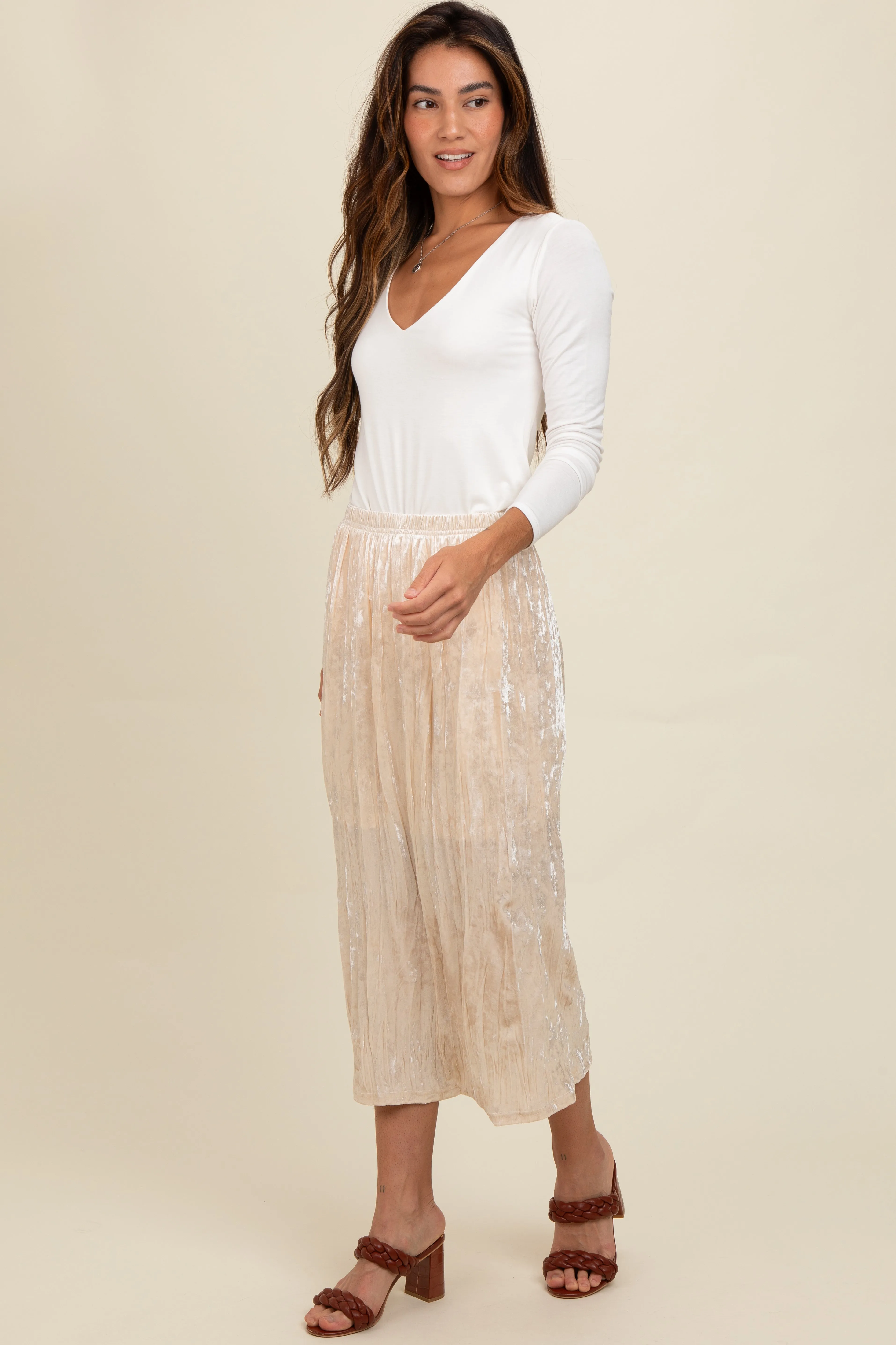 Ivory Velvet Crinkled Midi Skirt sold by Pinkblush product image thumbnail 2