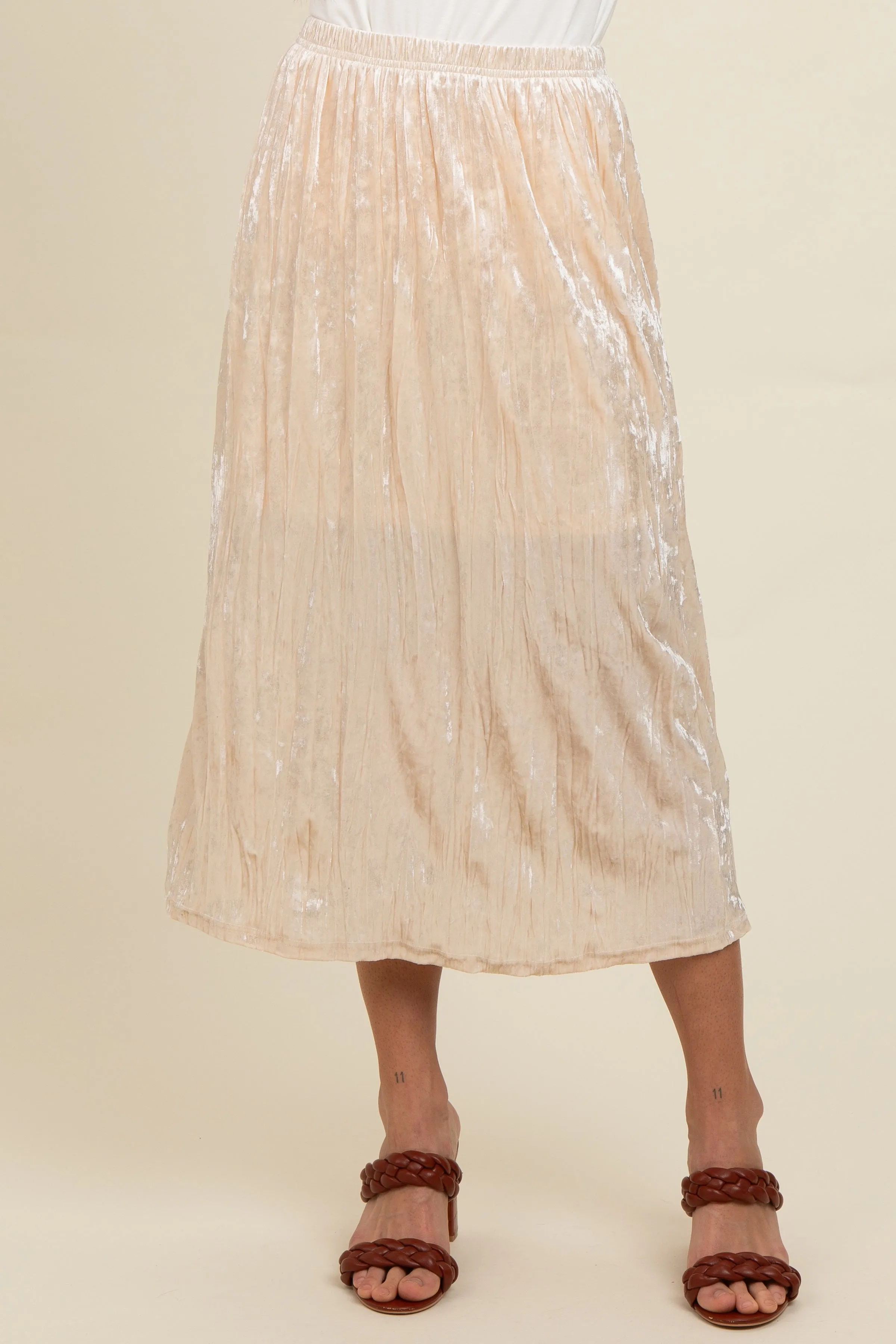 Ivory Velvet Crinkled Midi Skirt sold by Pinkblush product image thumbnail 3