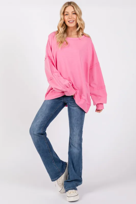 Pink Raw Hem Detail Pullover Top sold by Pinkblush