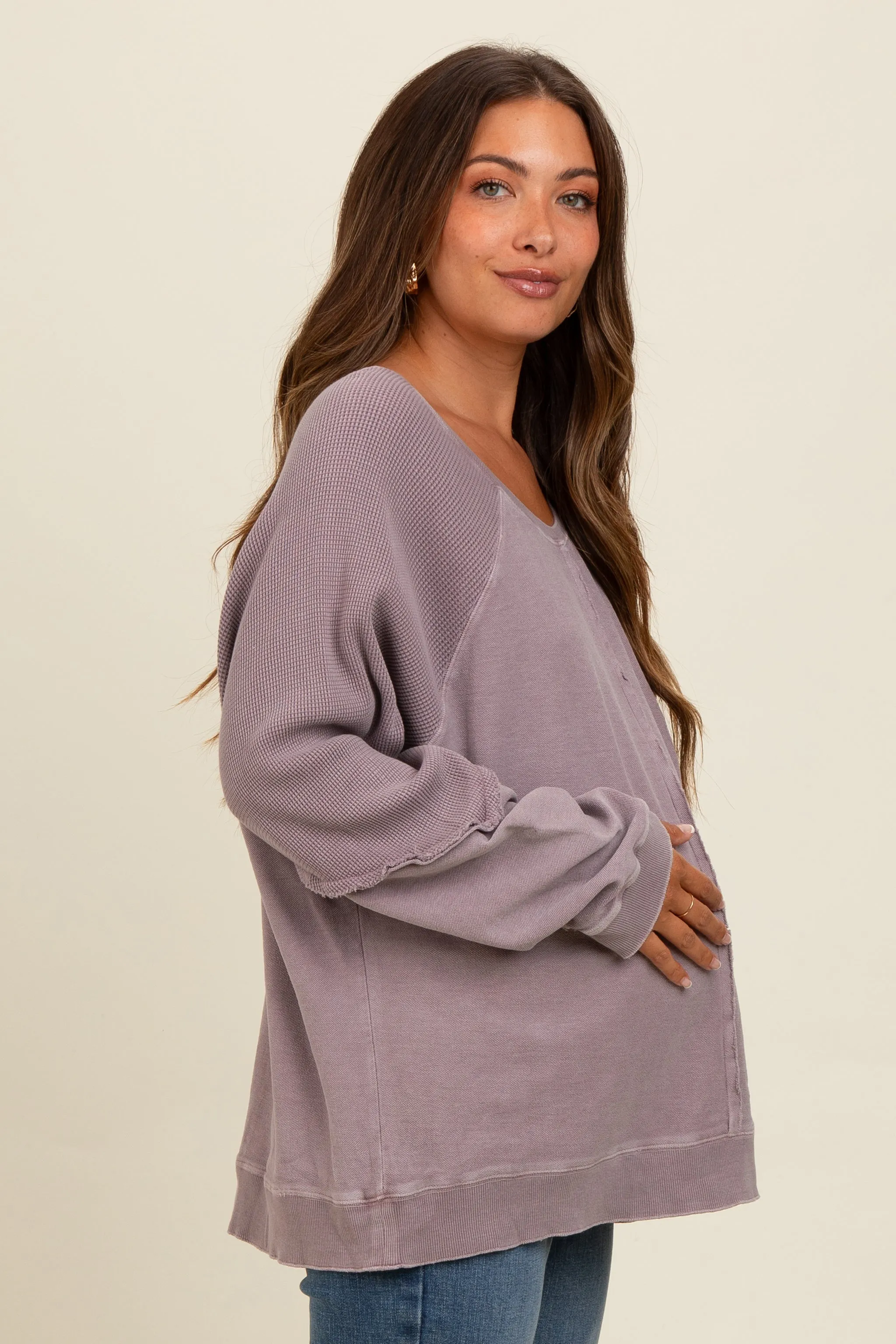 Taupe Mixed Knit Raw Hem Maternity Pullover Top sold by Pinkblush product image thumbnail 2