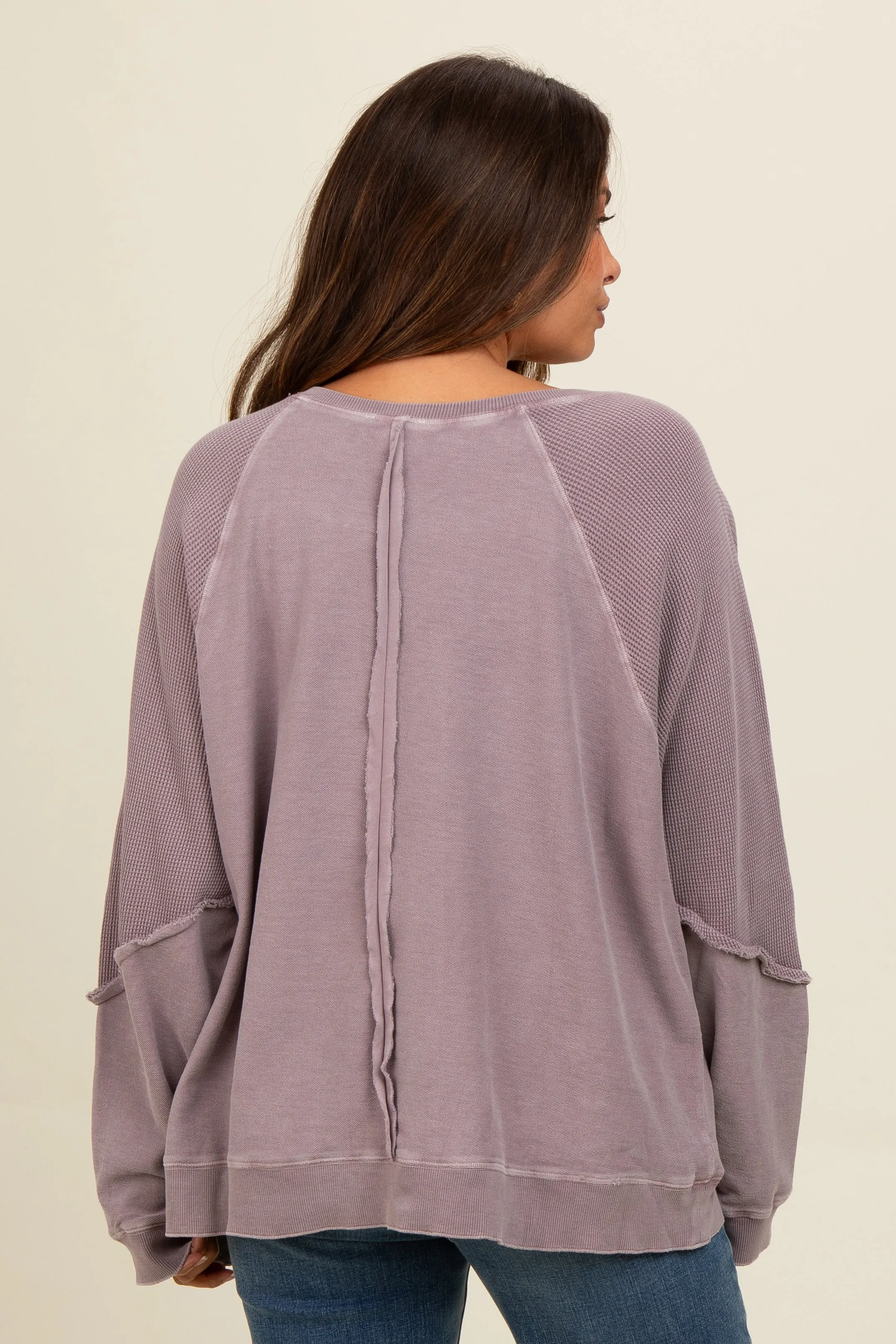 Taupe Mixed Knit Raw Hem Maternity Pullover Top sold by Pinkblush product image thumbnail 3