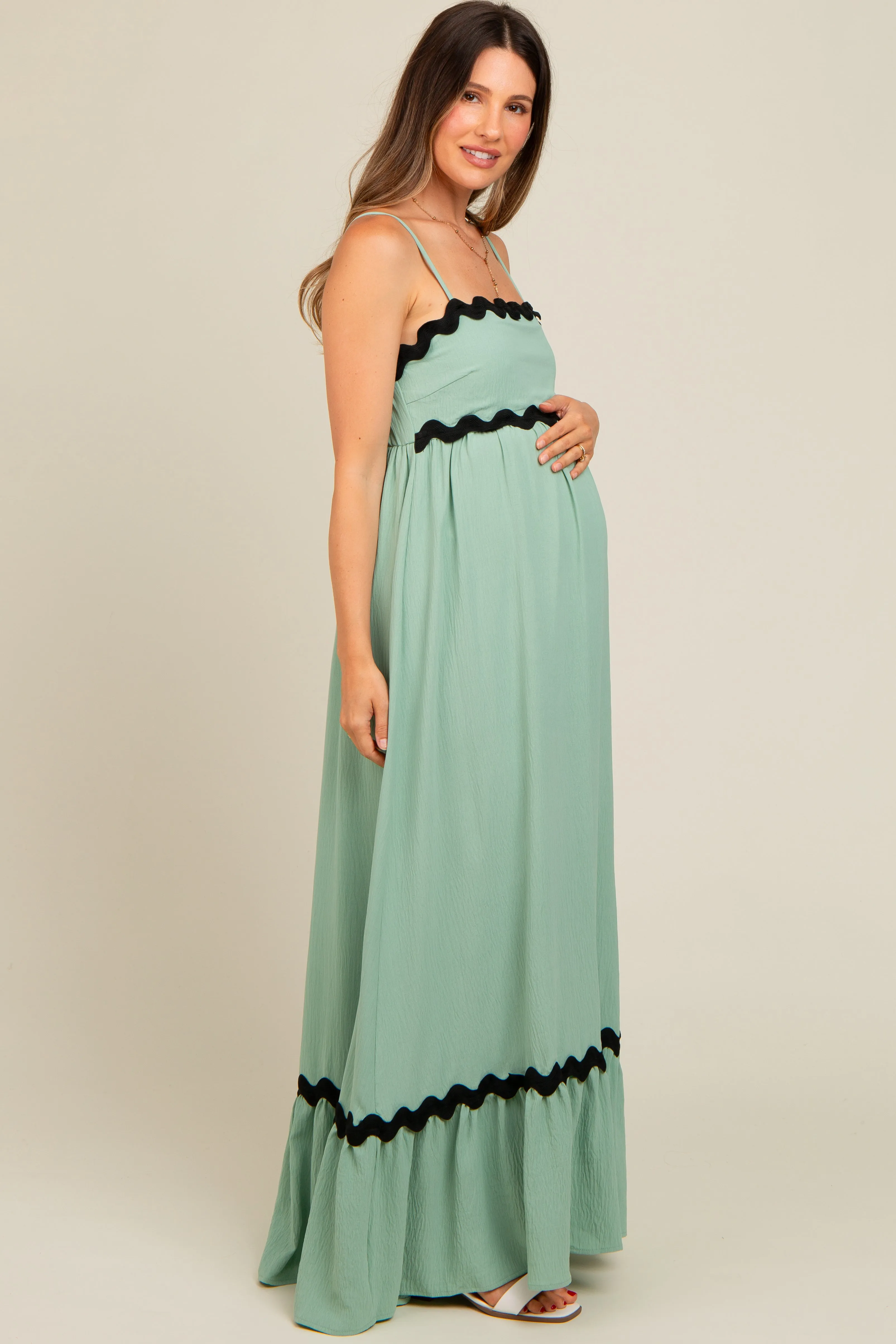 Sage Sleeveless ZigZag Accent Maternity Maxi Dress sold by Pinkblush product image thumbnail 3