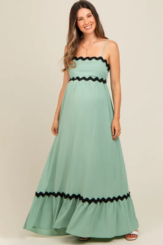 Sage Sleeveless ZigZag Accent Maternity Maxi Dress sold by Pinkblush