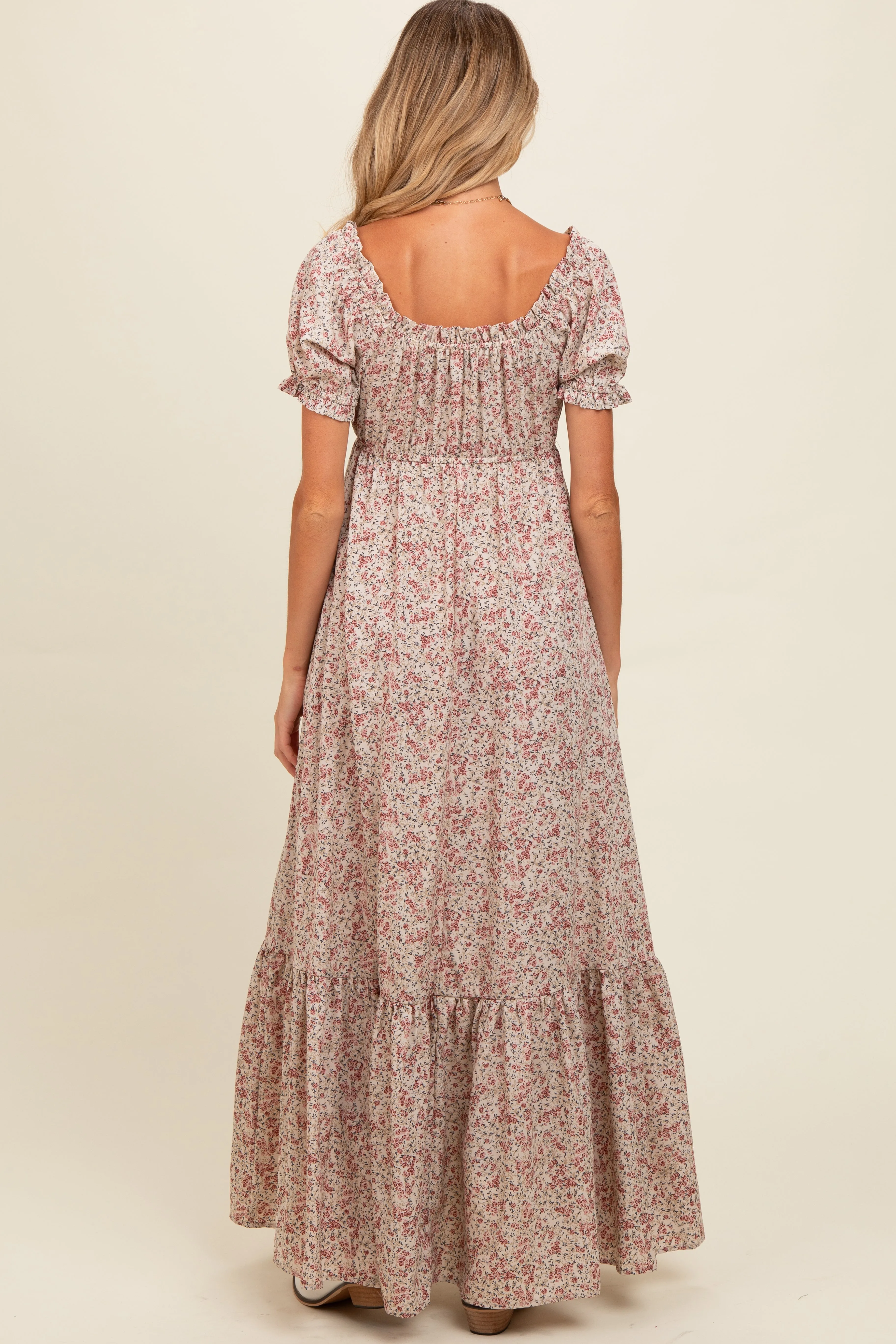 Cream Floral Button Accent Maternity Maxi Dress sold by Pinkblush product image thumbnail 4