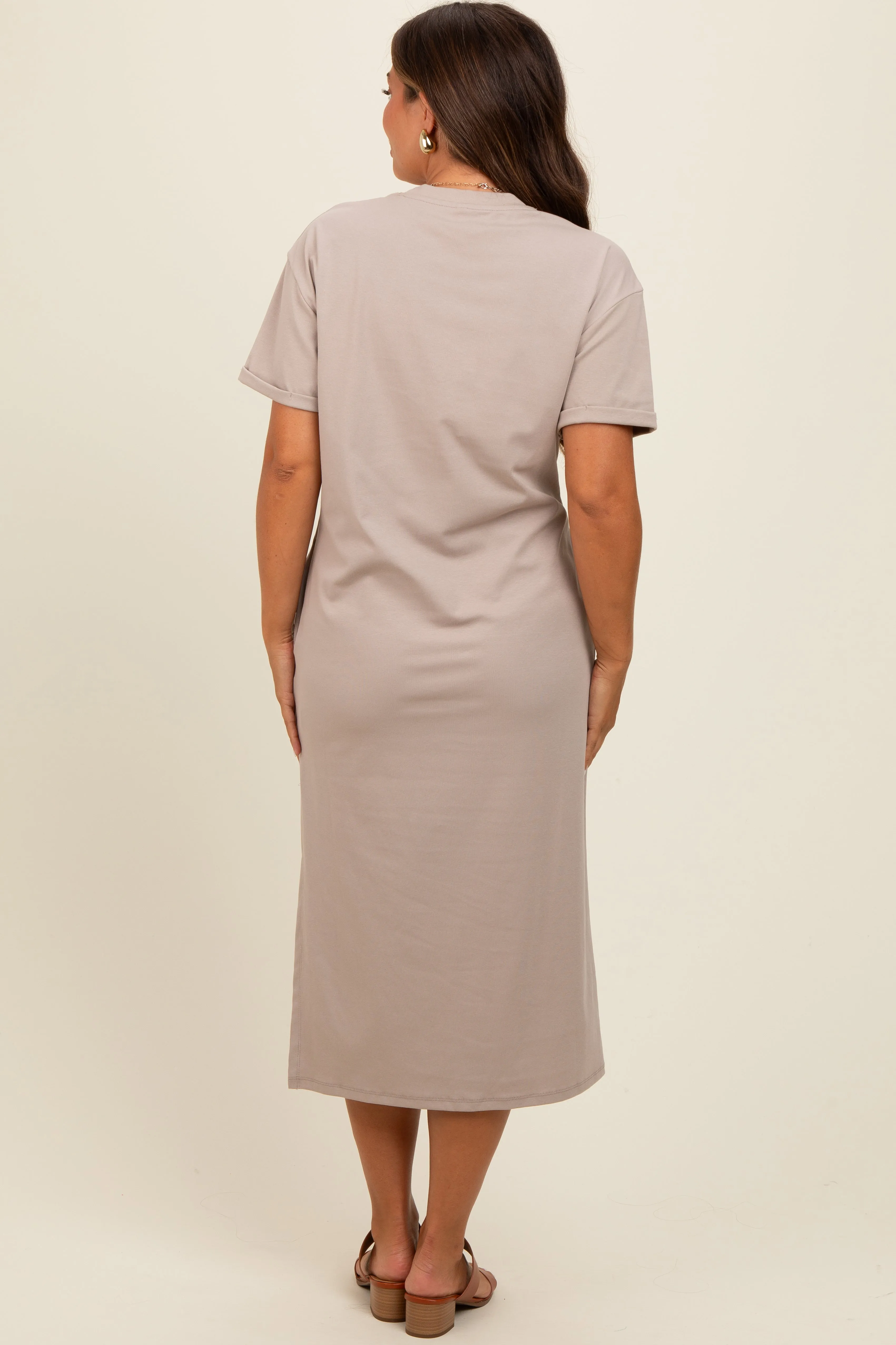 Beige Basic Side Slit Maternity Midi Dress sold by Pinkblush product image thumbnail 4