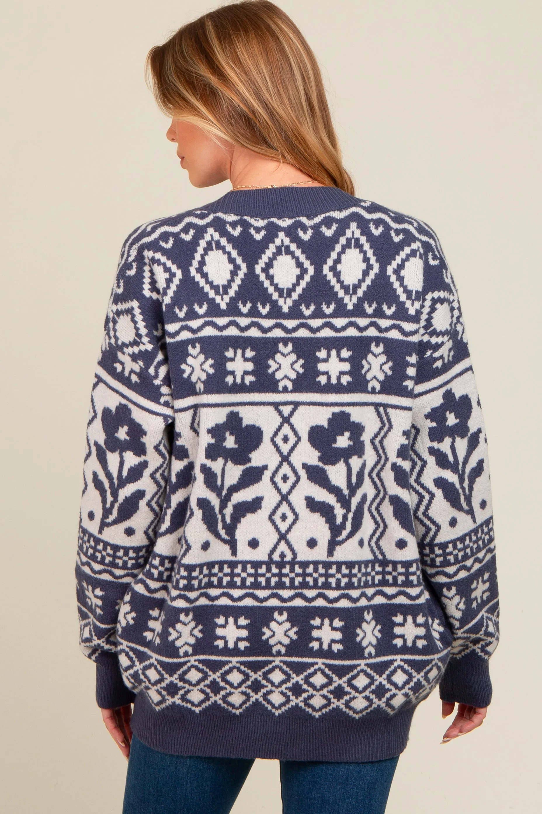 Navy Blue Printed Maternity Button Up Cardigan sold by Pinkblush product image thumbnail 4