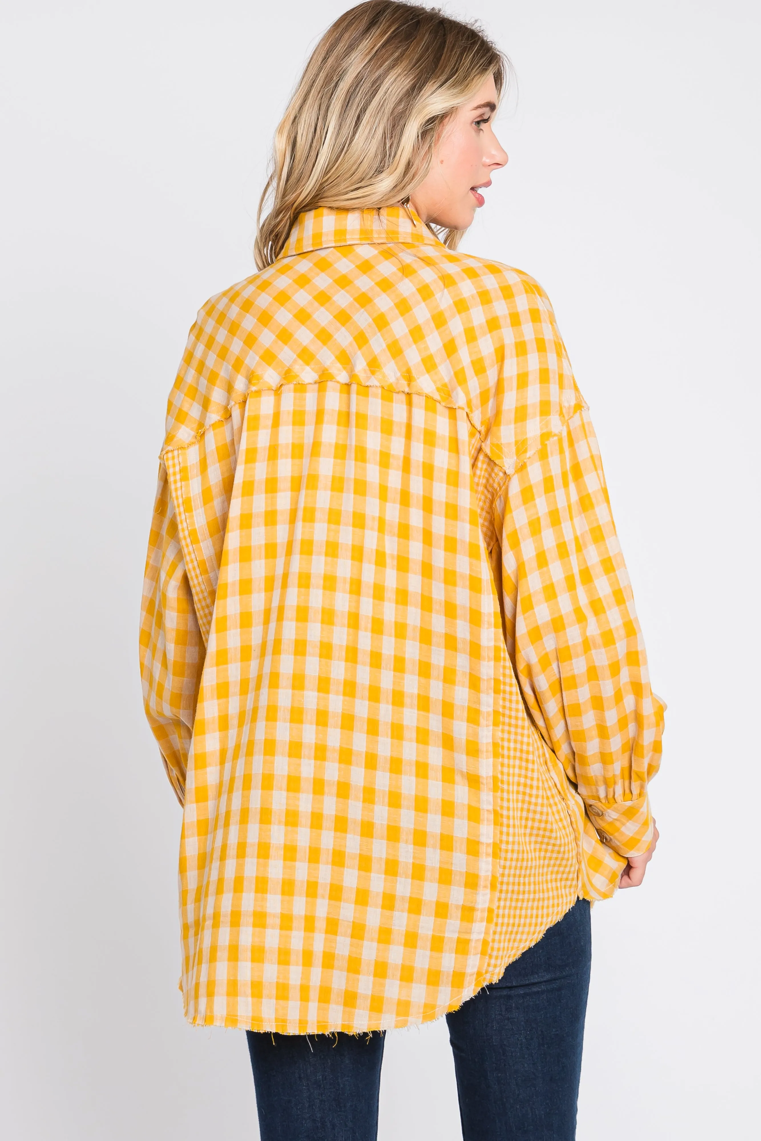 Yellow Mixed Plaid Fringe Button Down Top sold by Pinkblush product image thumbnail 4