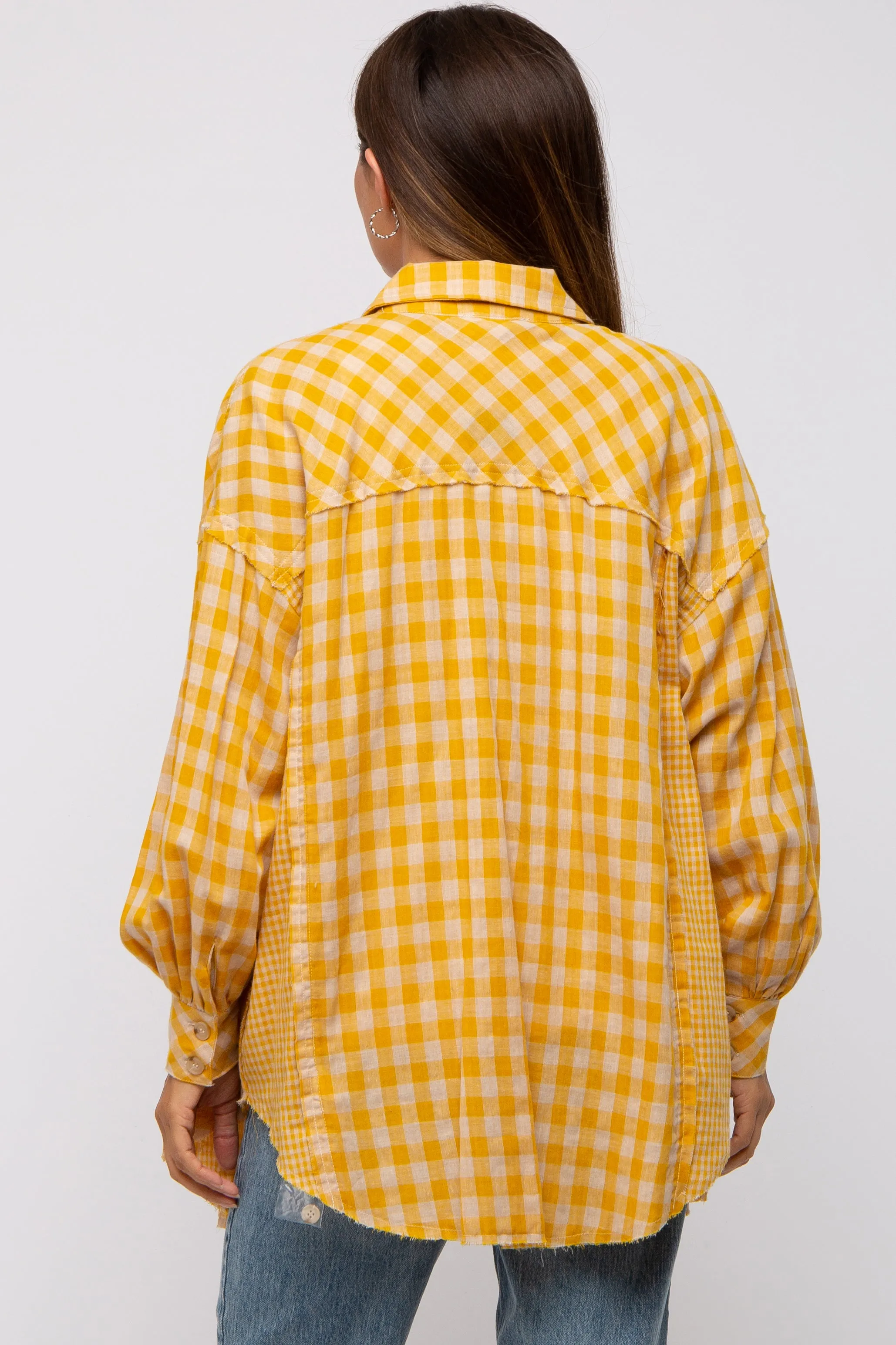 Yellow Mixed Plaid Fringe Maternity Button Down Top sold by Pinkblush product image thumbnail 3