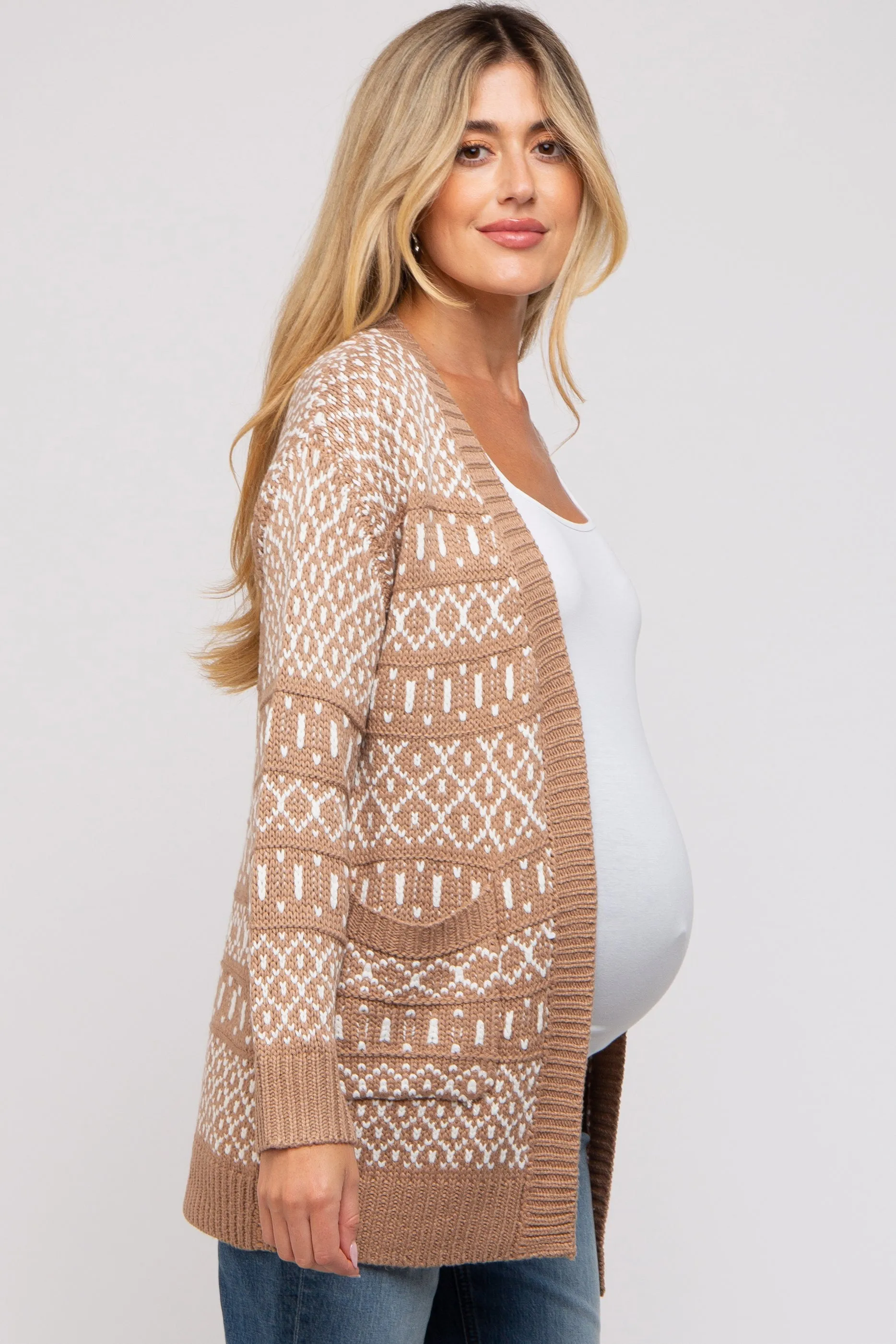 Beige Pattern Knit Maternity Cardigan sold by Pinkblush product image thumbnail 3
