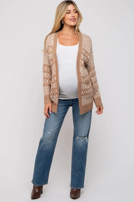 Beige Pattern Knit Maternity Cardigan sold by Pinkblush