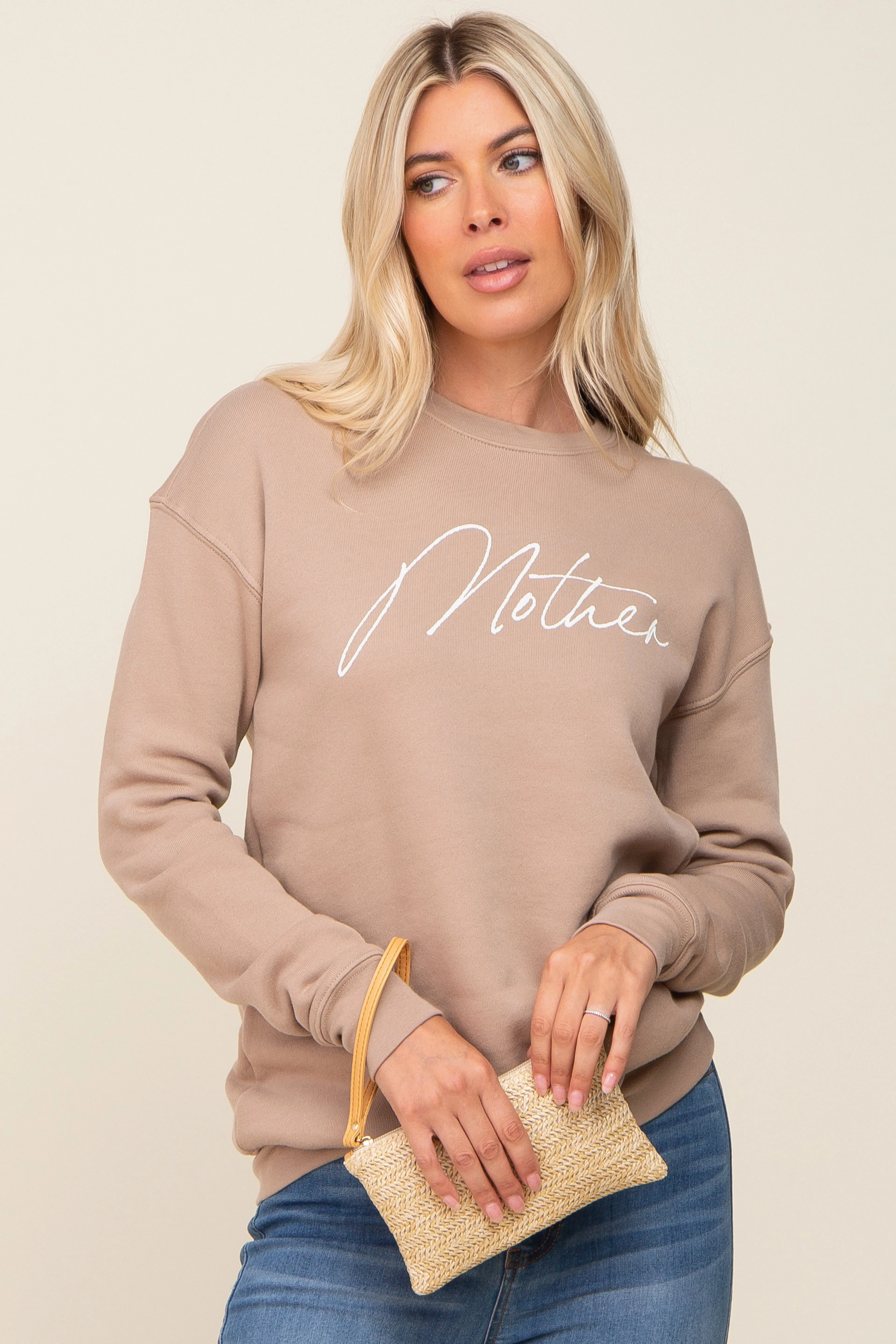 Beige Ultra Soft Mother Sweatshirt sold by Pinkblush