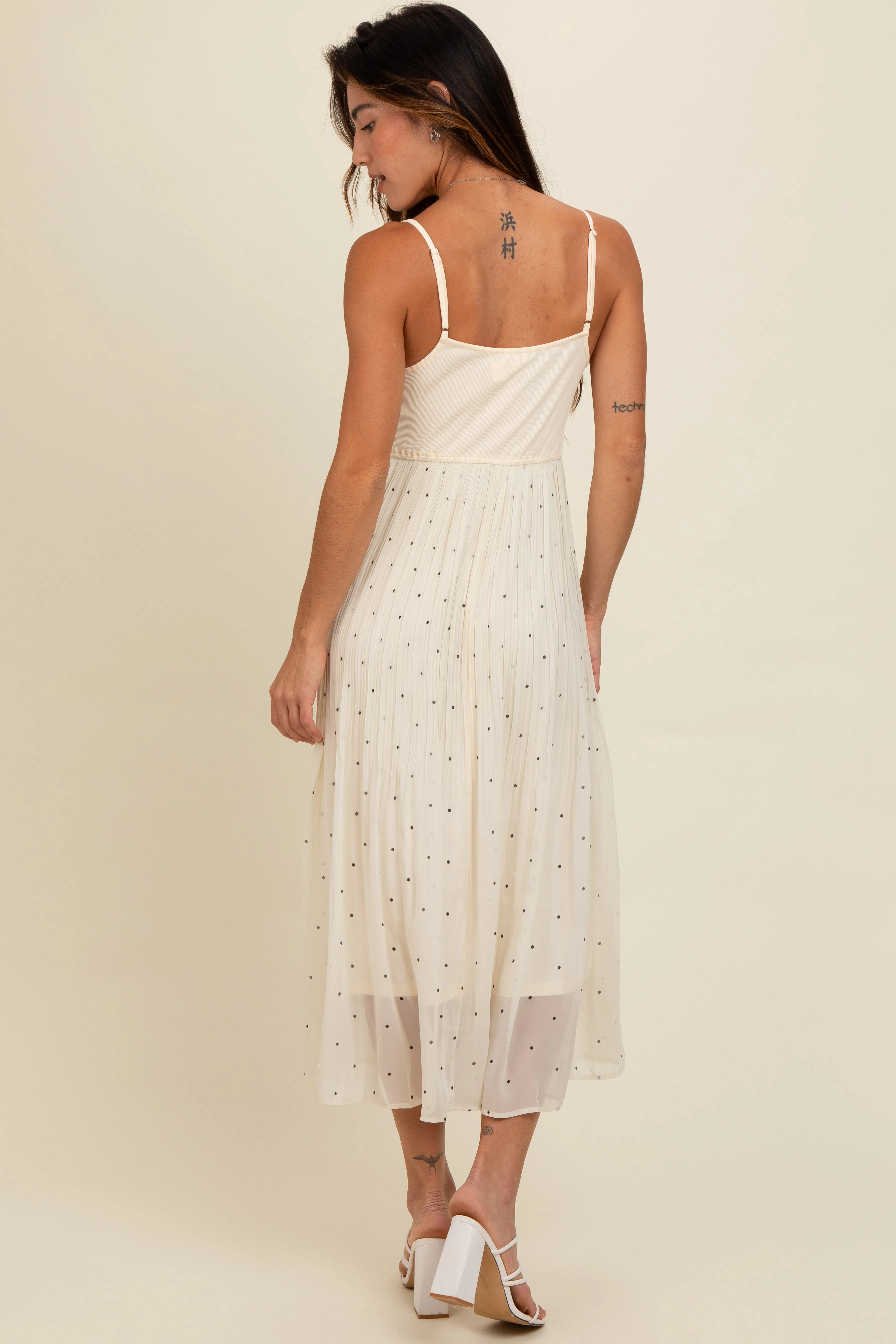 Cream Polka Dot Pleated Mesh Overlay Maxi Dress sold by Pinkblush product image thumbnail 4