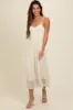 Cream Polka Dot Pleated Mesh Overlay Maxi Dress sold by Pinkblush
