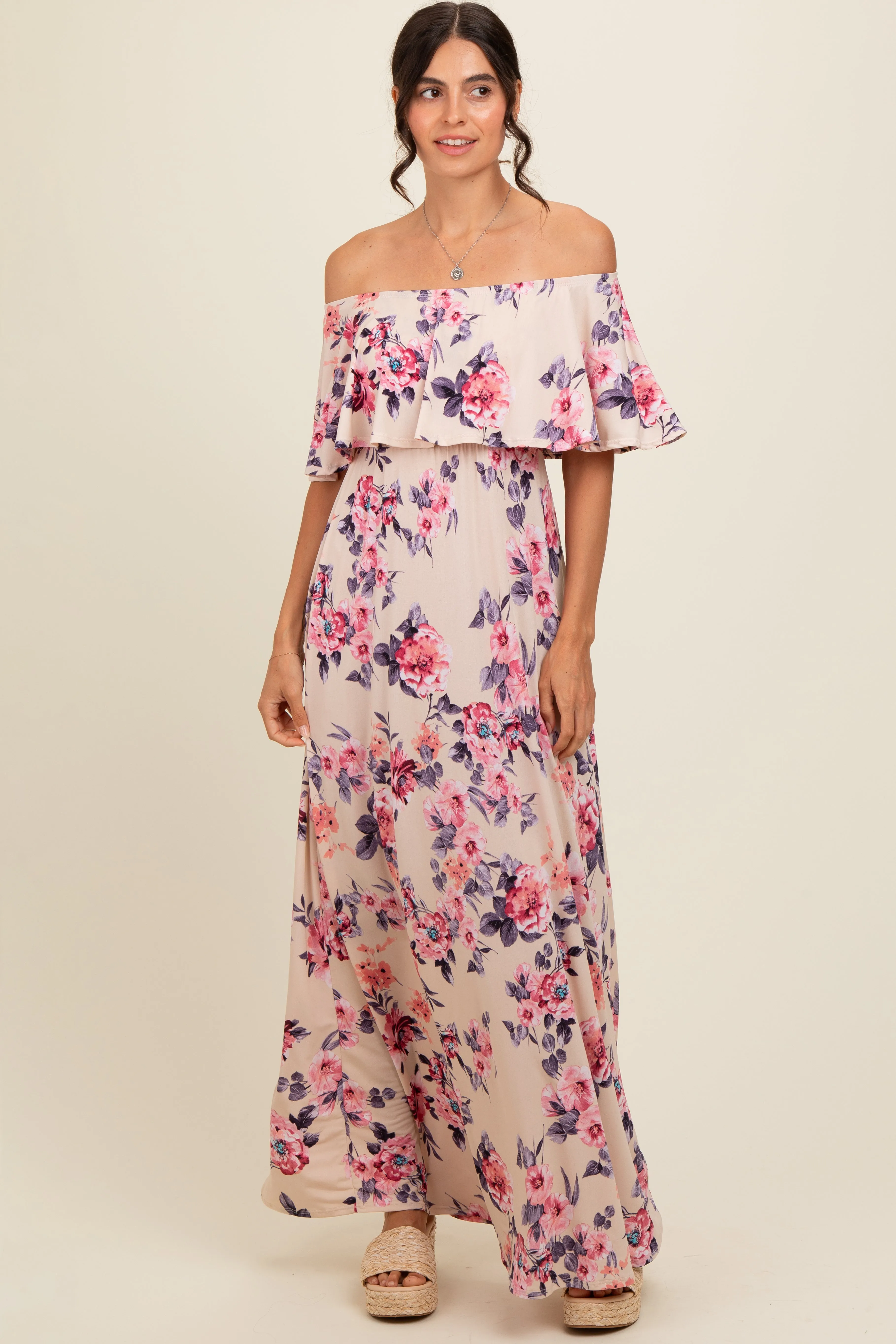 Ivory Floral Off Shoulder Maxi Dress sold by Pinkblush product image thumbnail 4