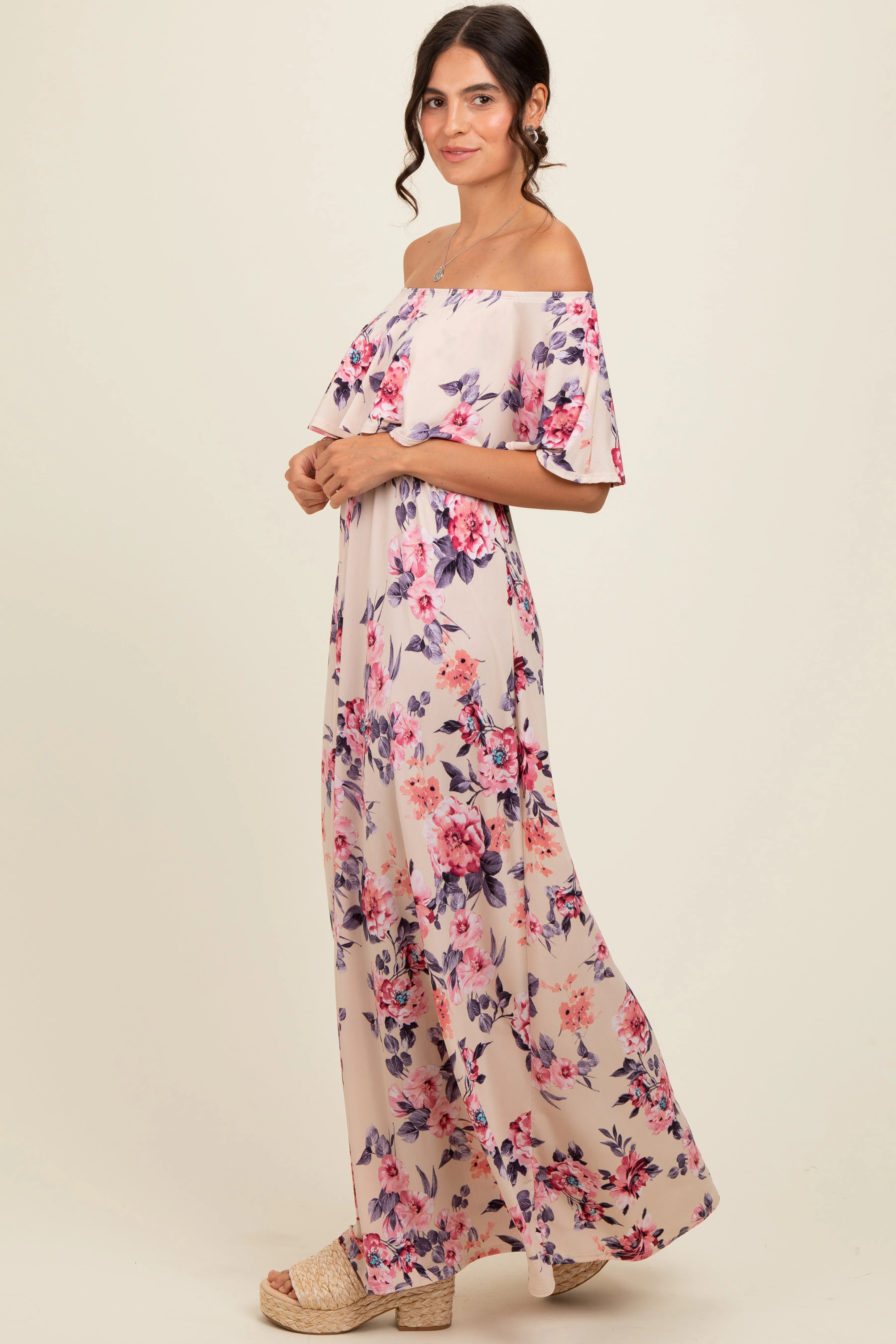Ivory Floral Off Shoulder Maxi Dress sold by Pinkblush product image thumbnail 2
