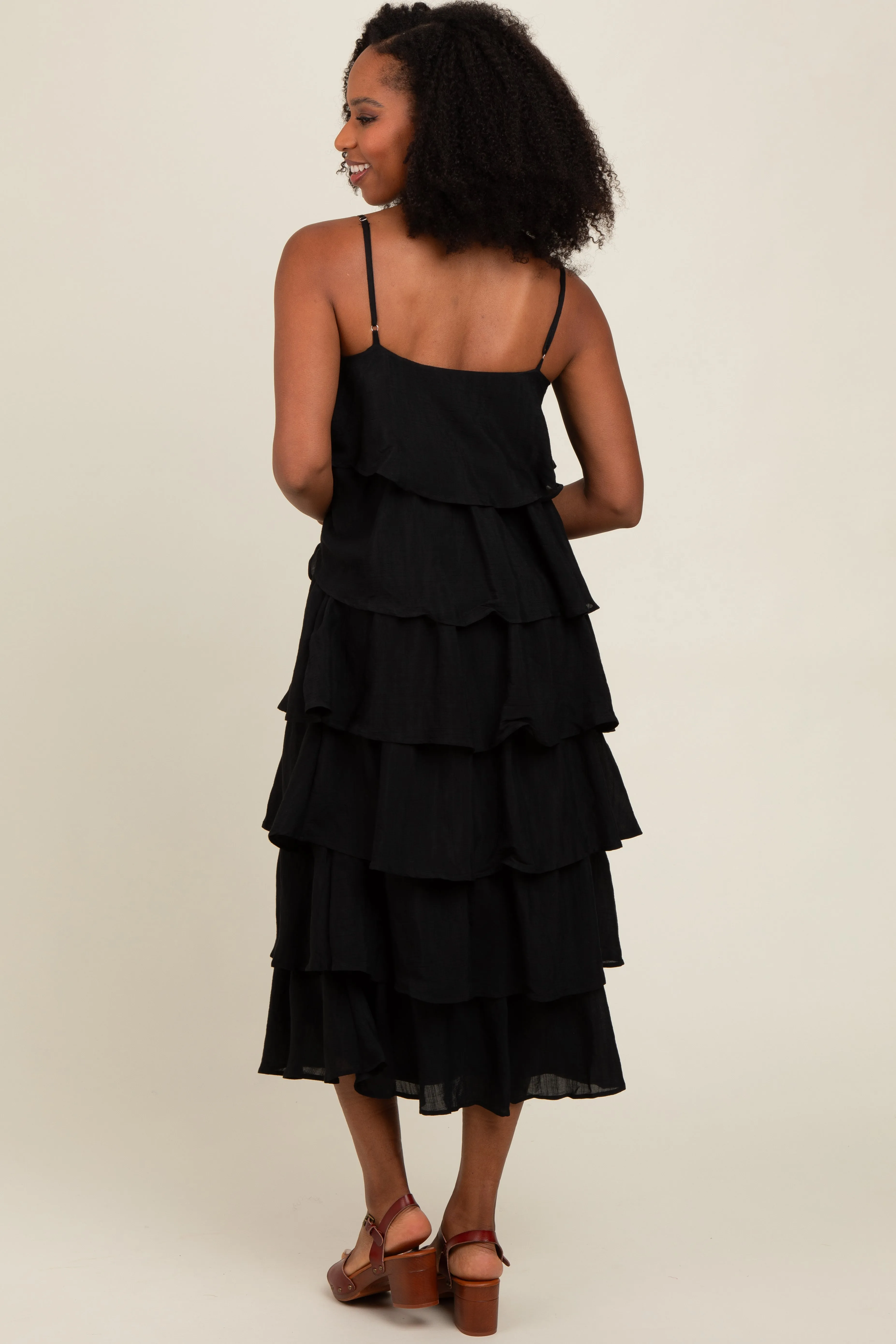 Black Tiered Midi Dress sold by Pinkblush product image thumbnail 4