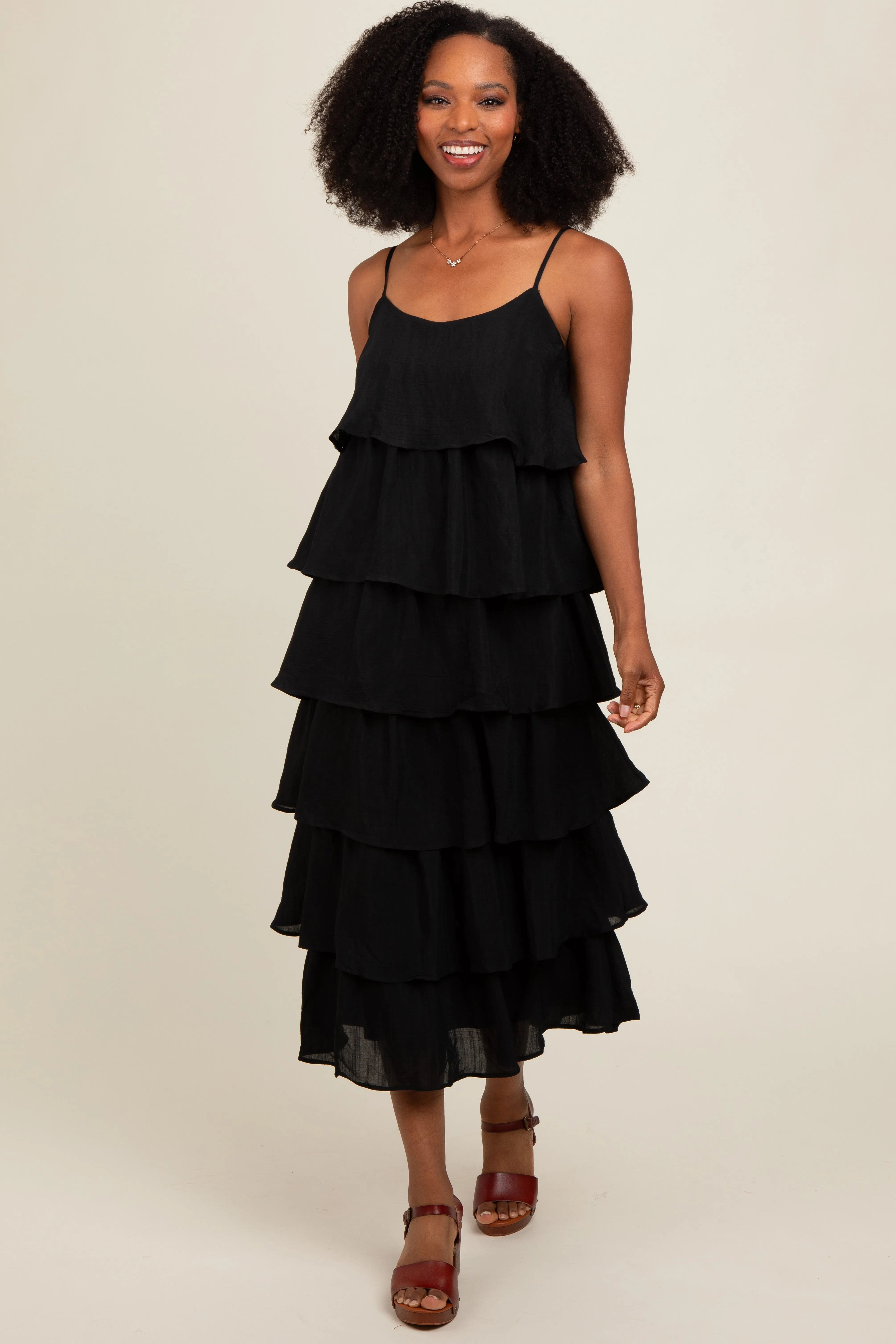 Black Tiered Midi Dress sold by Pinkblush product image thumbnail 2