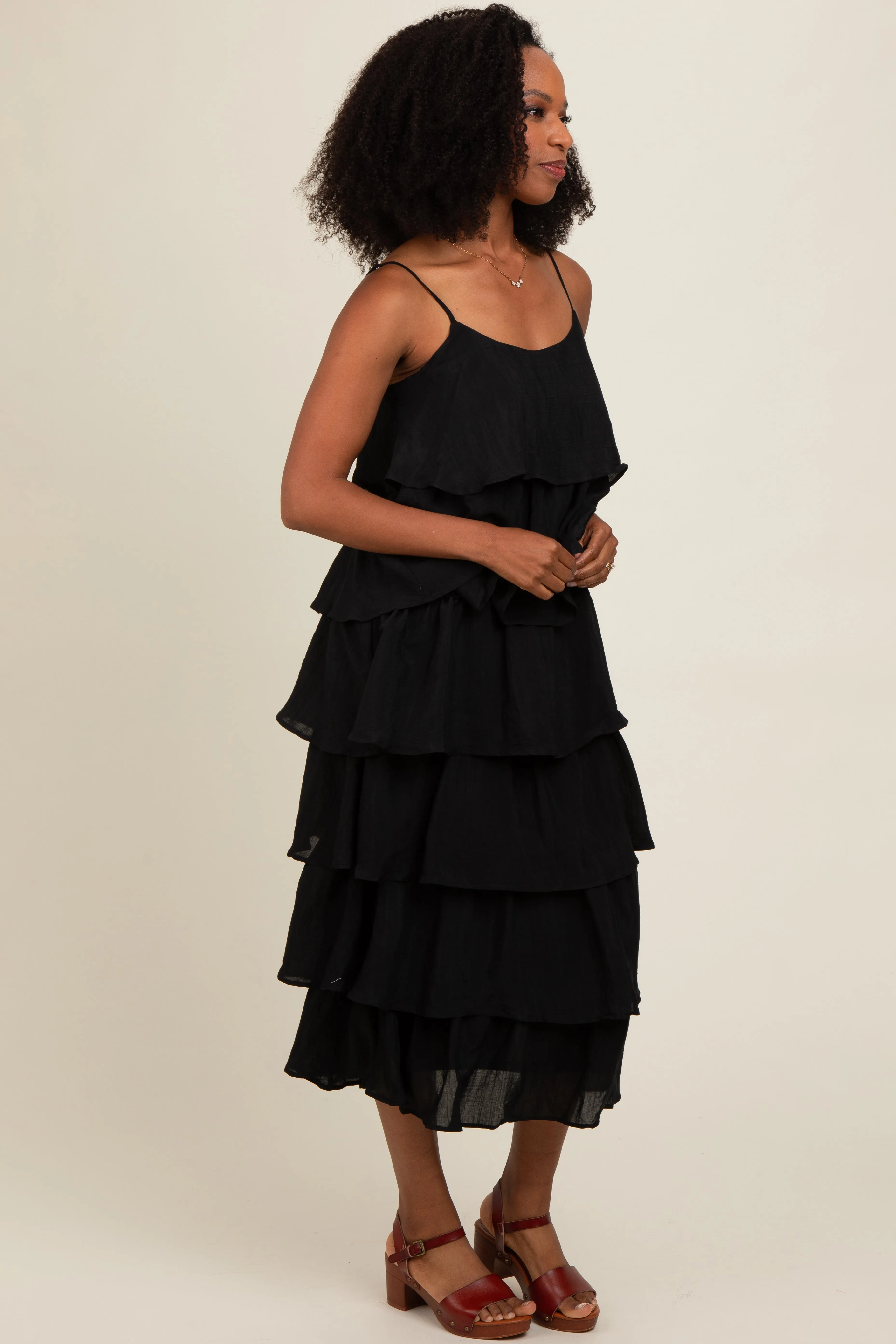 Black Tiered Midi Dress sold by Pinkblush product image thumbnail 3