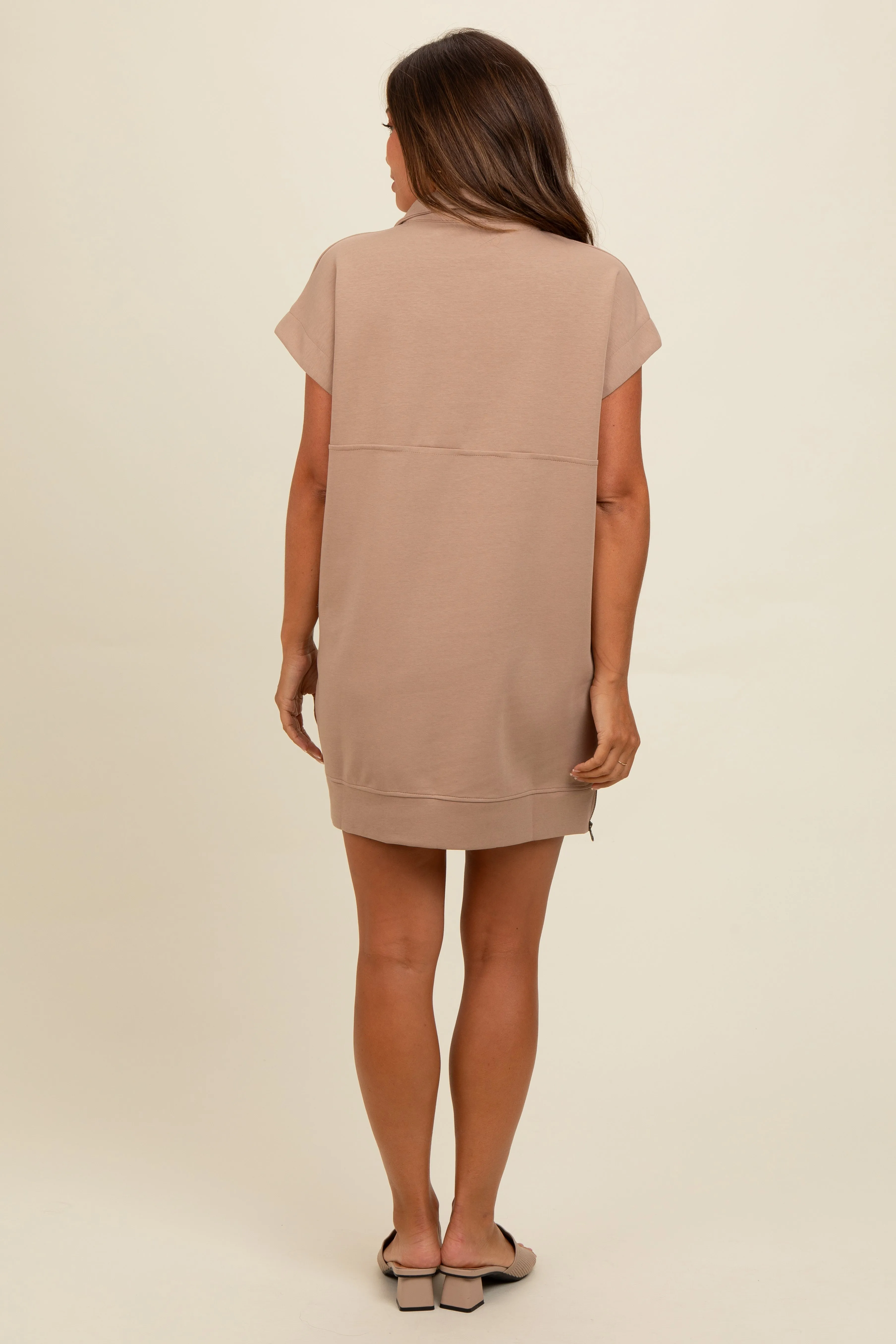 Light Mocha Knit Half Zip Maternity Mini Dress sold by Pinkblush product image thumbnail 3