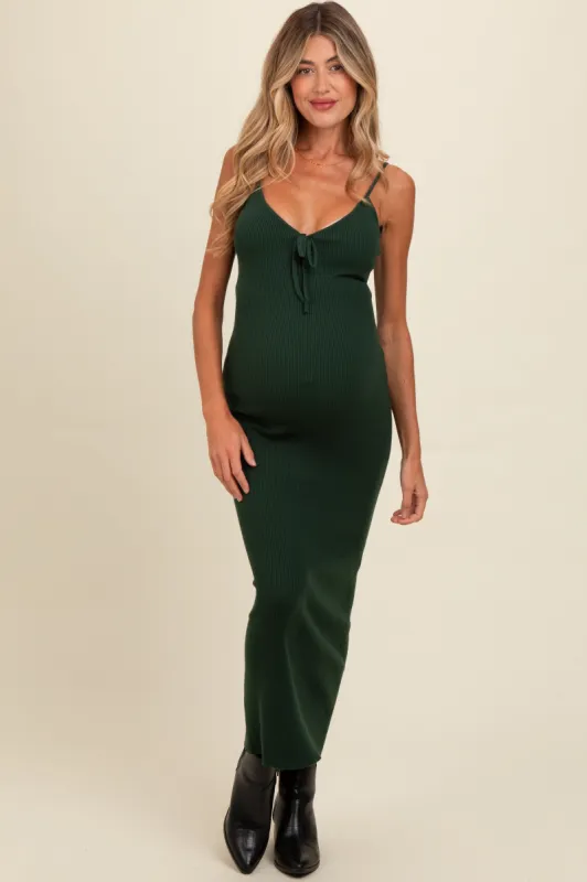 Forest Green Knit Front Tie Detail Maternity Maxi Dress sold by Pinkblush
