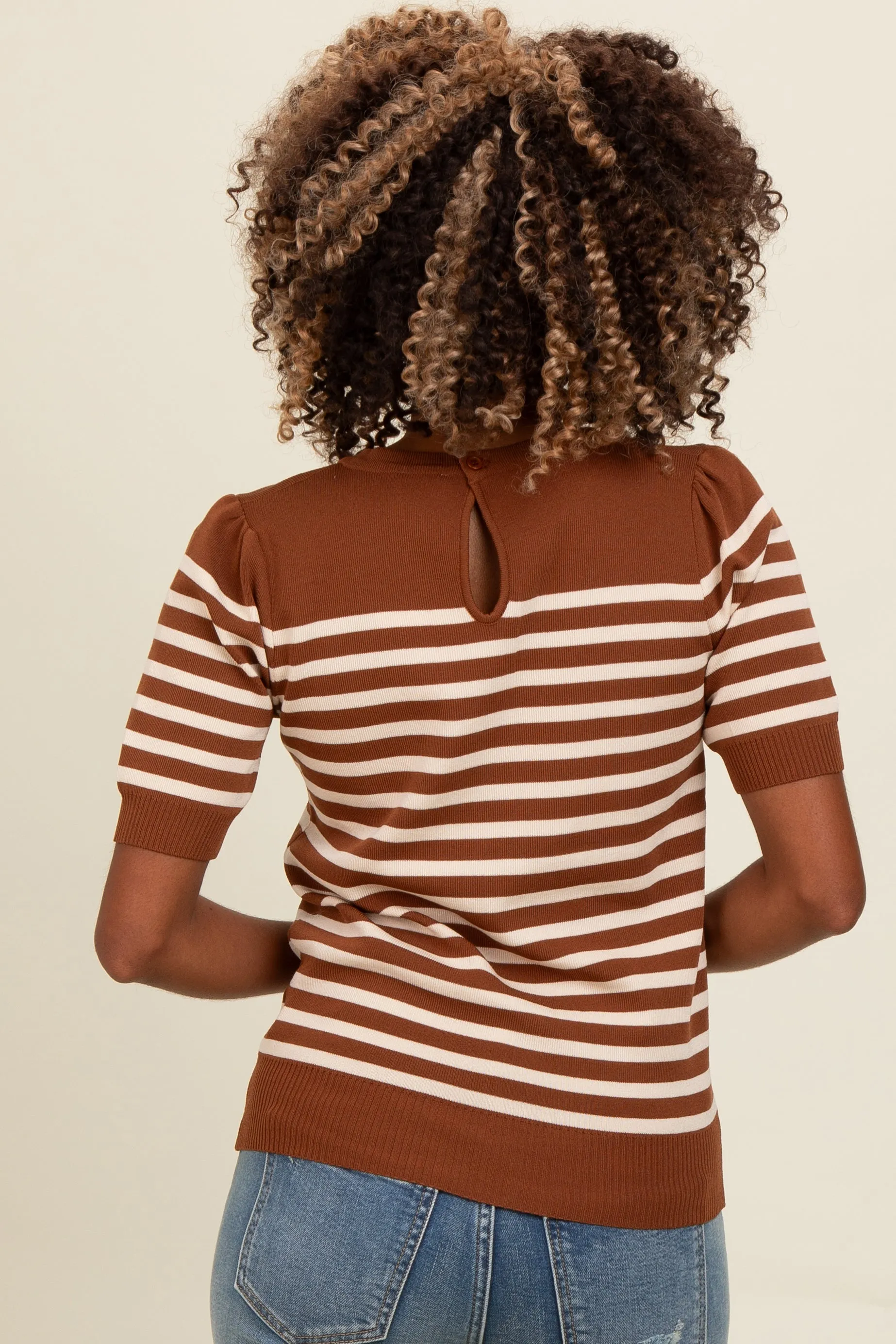 Mocha Striped Short Sleeve Knit Top sold by Pinkblush product image thumbnail 3