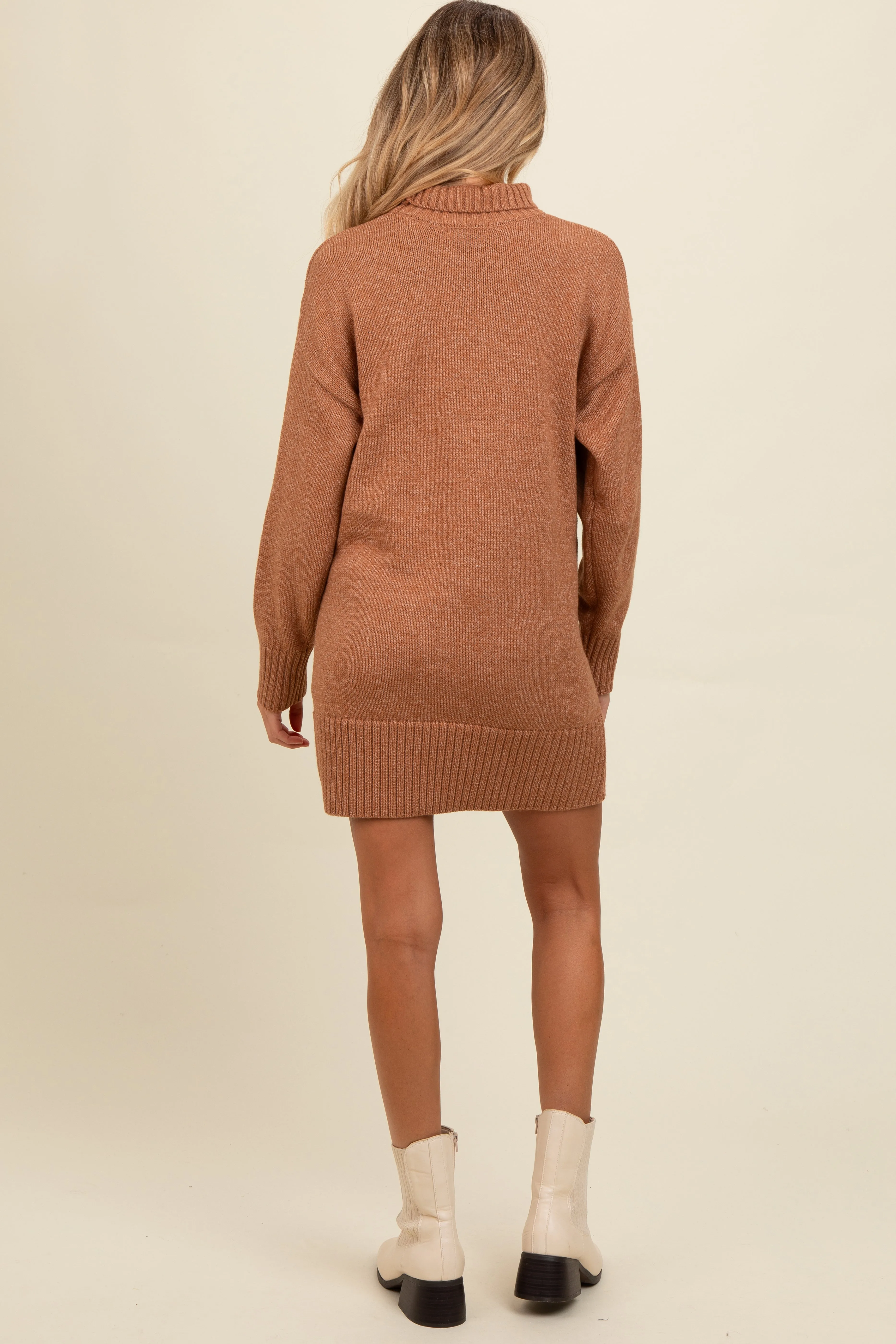 Camel Turtle Neck Maternity Mini Sweater Dress sold by Pinkblush product image thumbnail 4