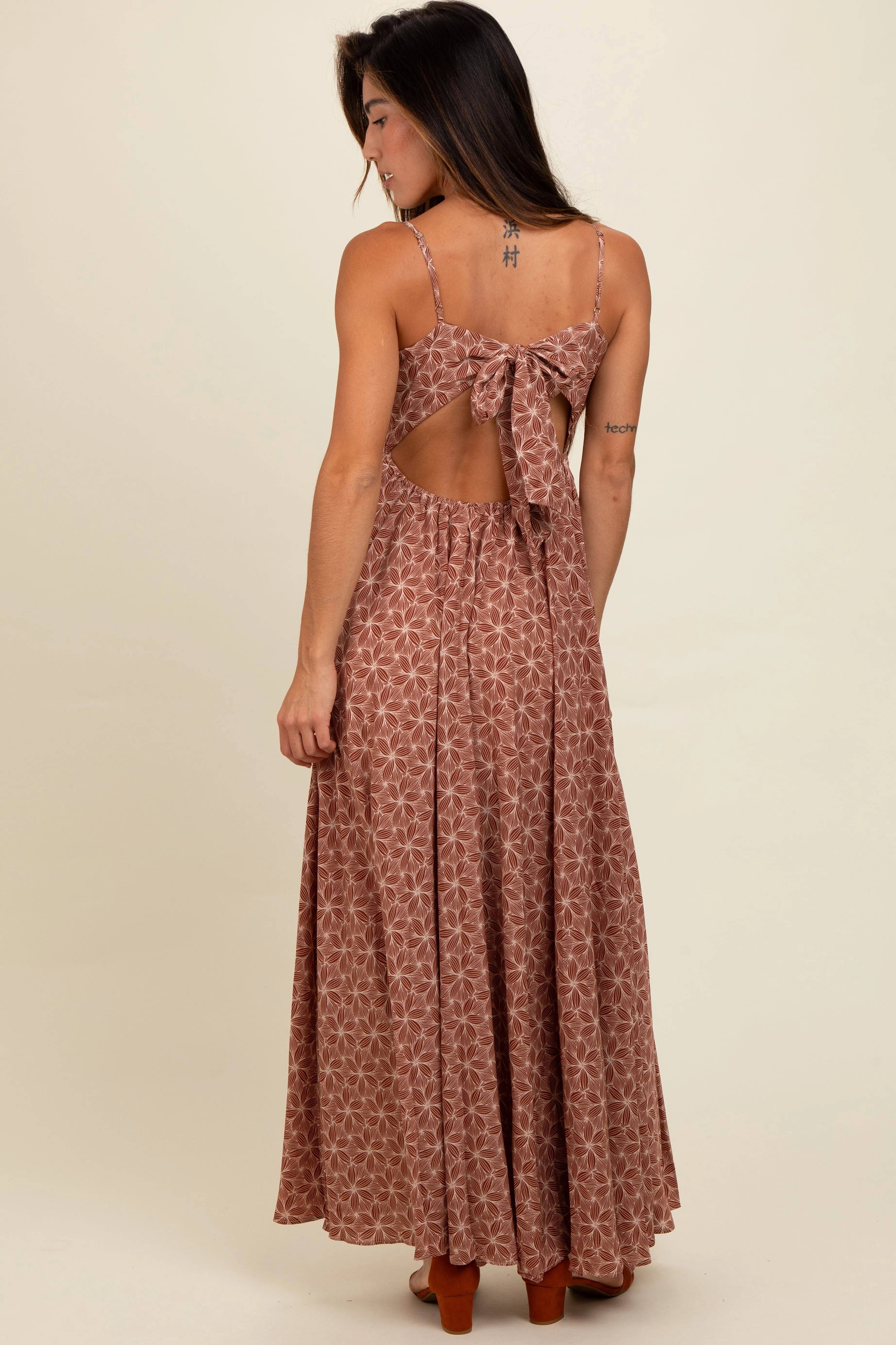 Mauve Floral Cutout Tie Back Maxi Dress sold by Pinkblush product image thumbnail 3