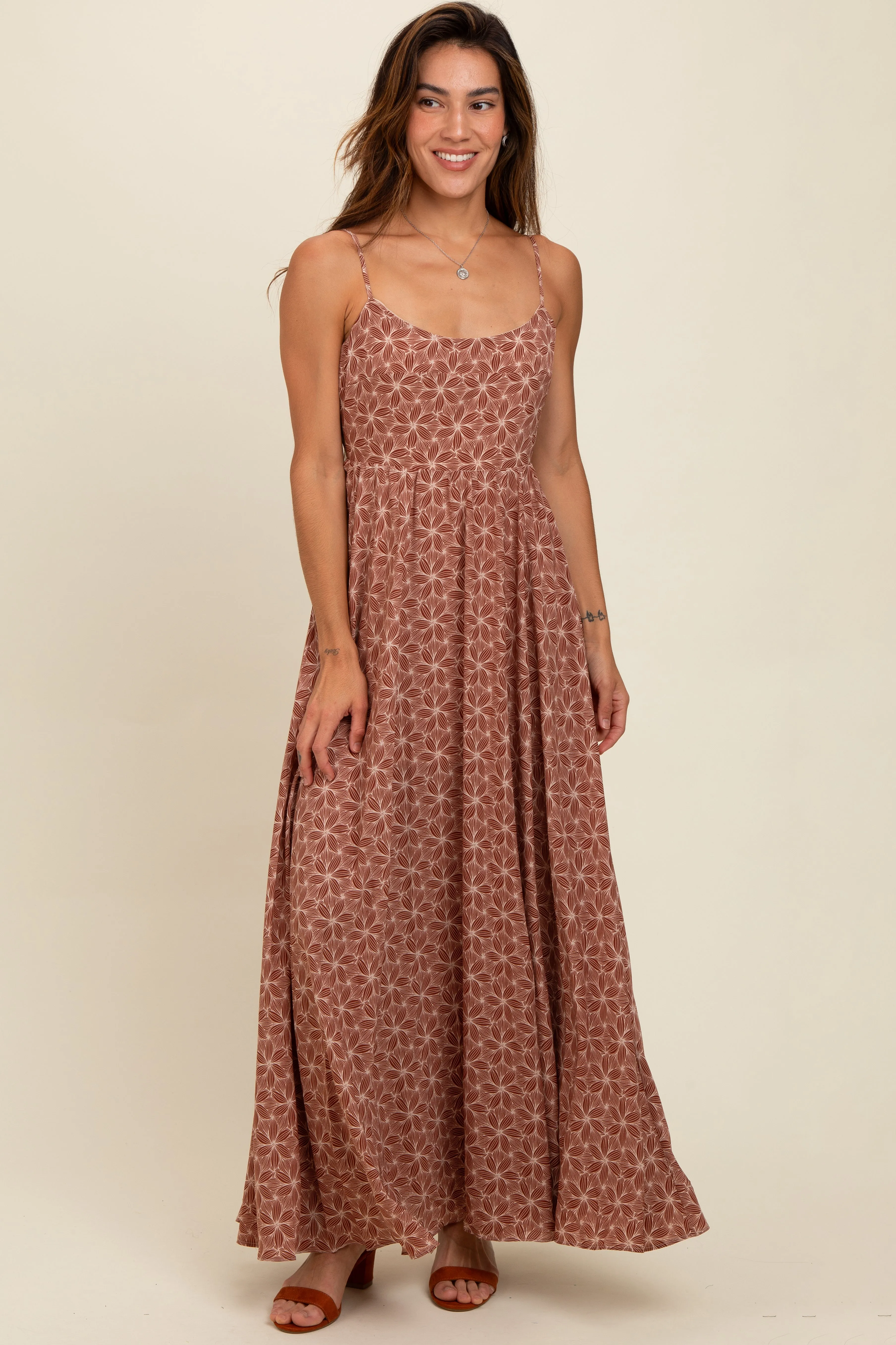 Mauve Floral Cutout Tie Back Maxi Dress sold by Pinkblush